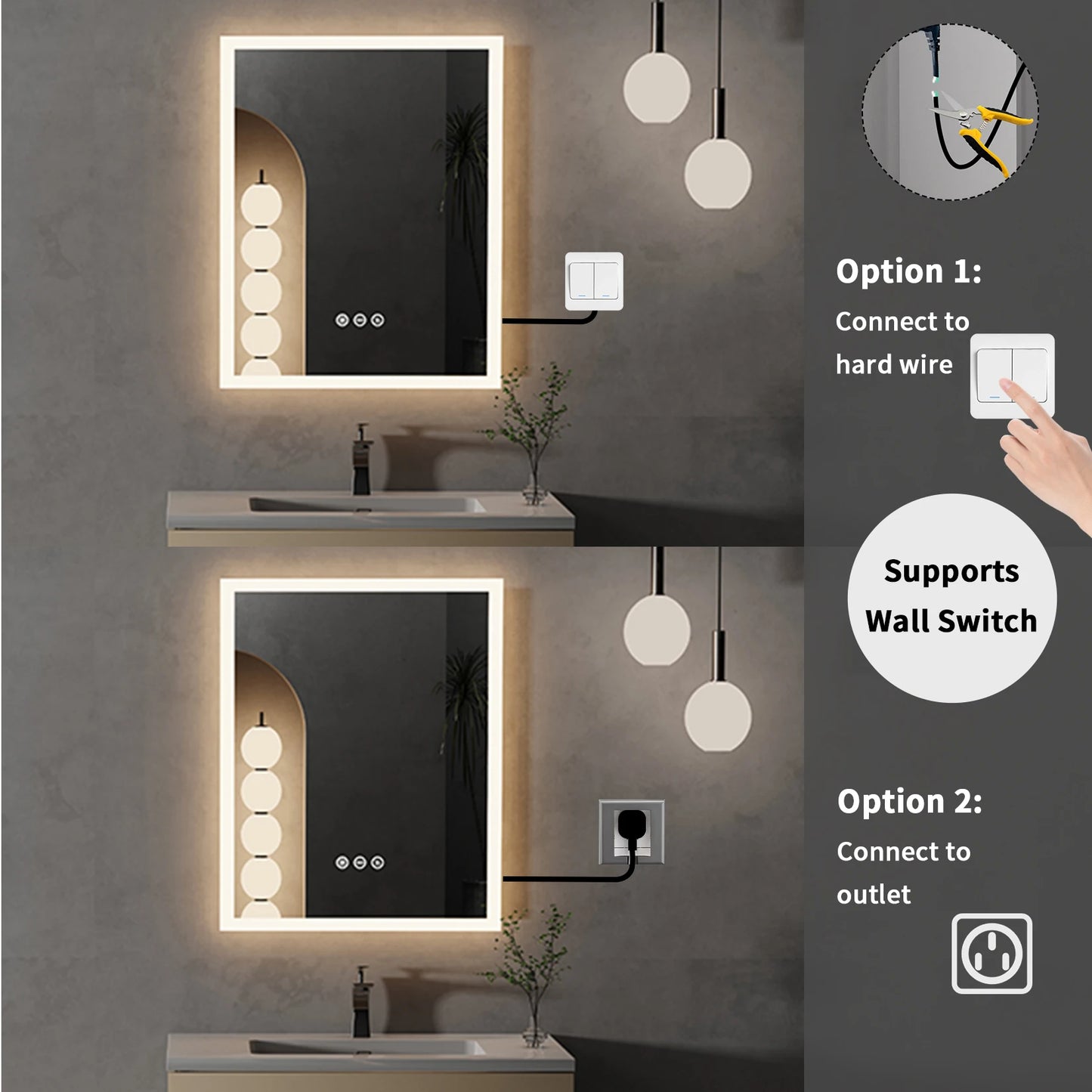 Wisfor LED Lighted Bathroom Mirror With Anti Fog And Memory Function