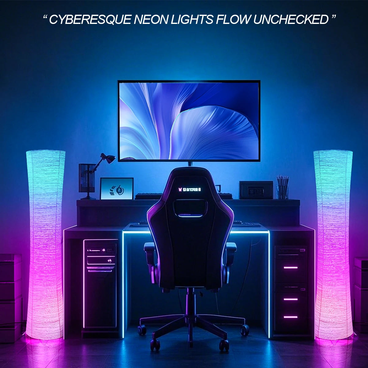 Paper Floor Lamp With RGB LED, Remote Control For Living Room Bedroom Game Room