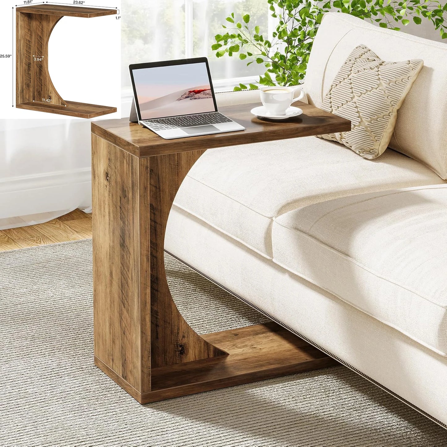 LITTLE TREE Round Wood C Shaped End Table Living Room