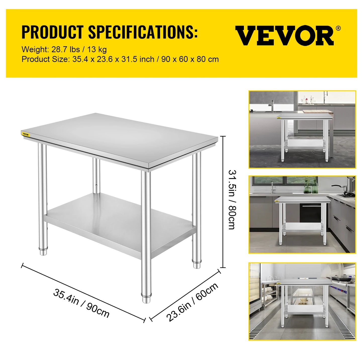 Stainless Steel Kitchen Work Bench With Undershelf For Commercial Use