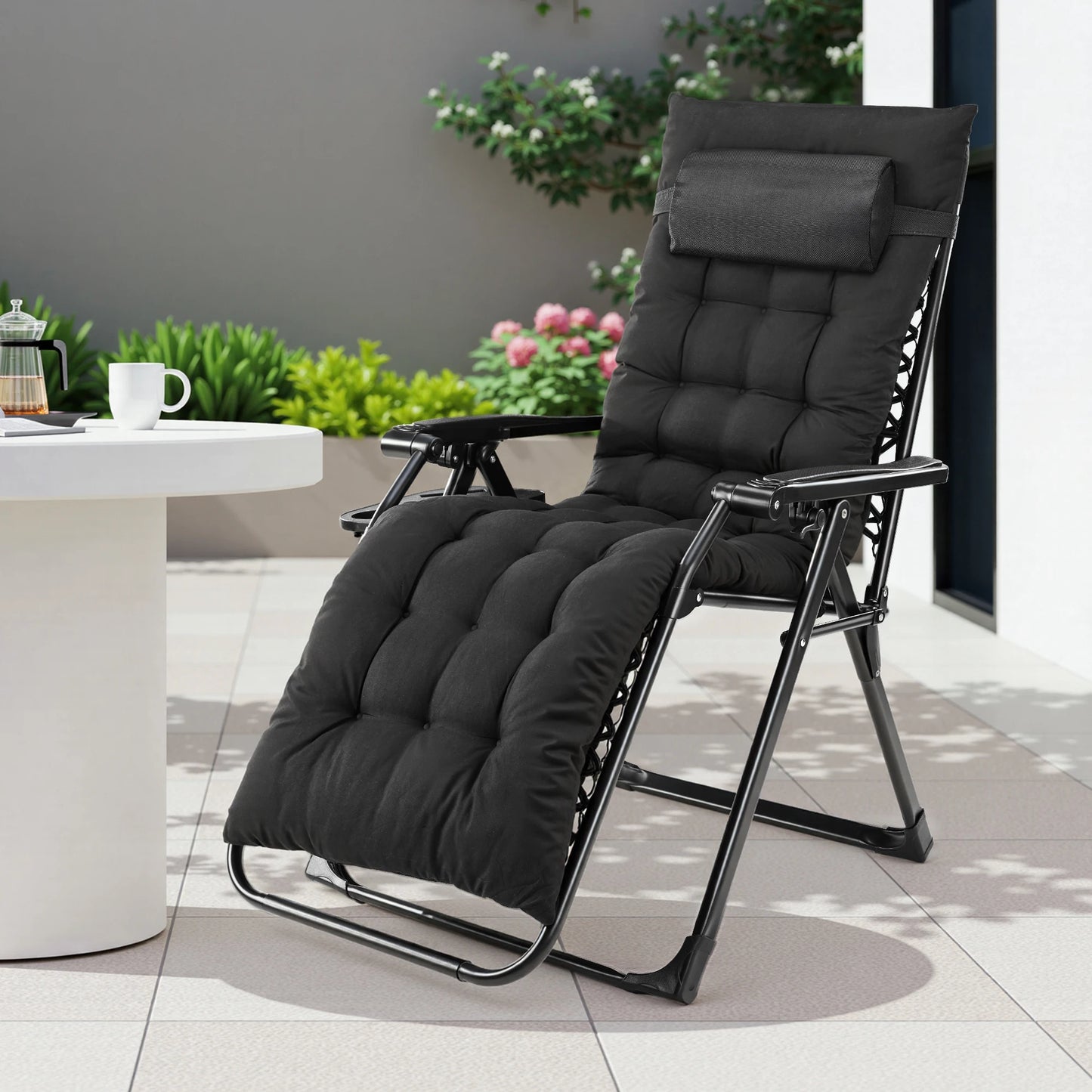 JHK Zero Gravity Recliner Outdoor Lounge Chair With Cup Holders