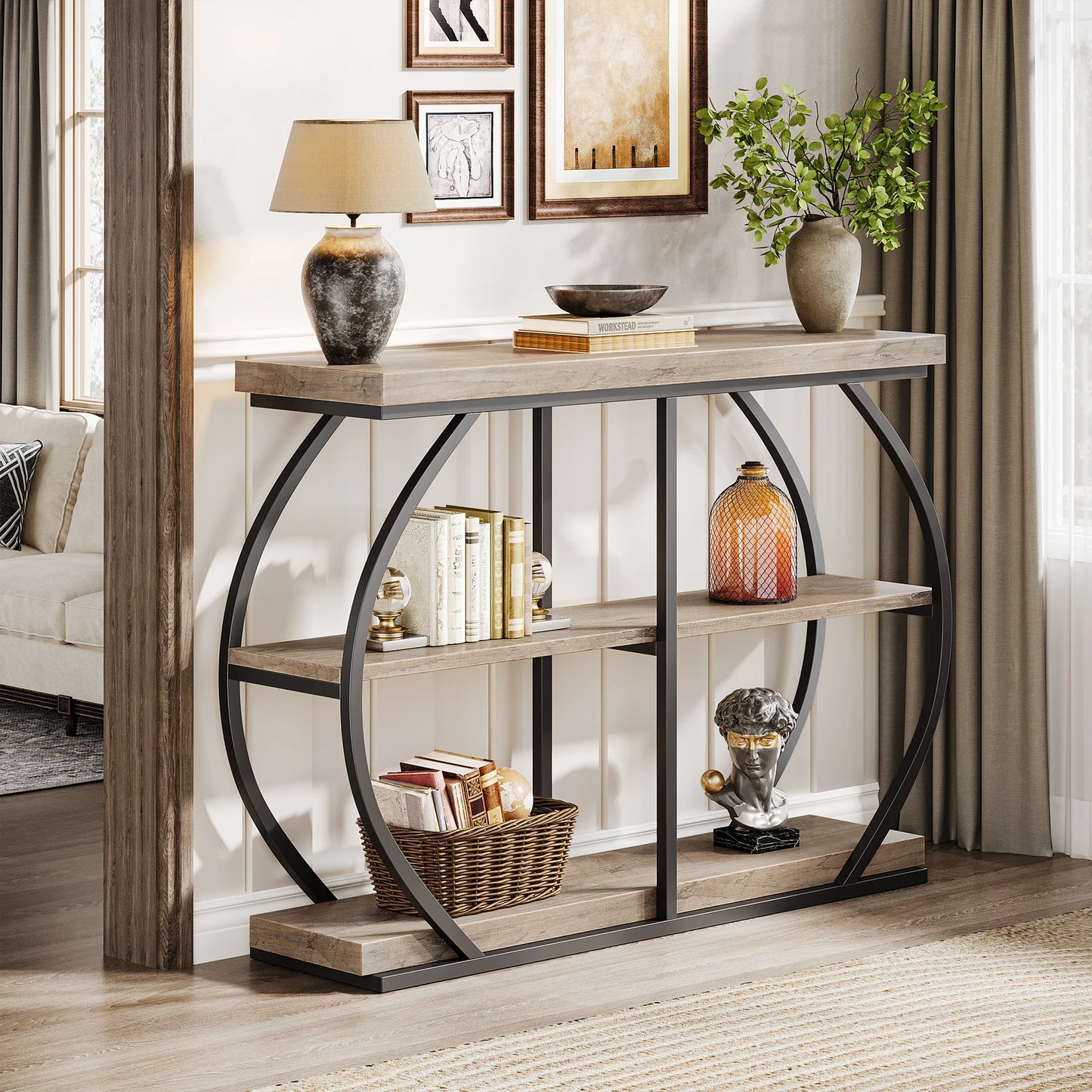 Tribesigns Industrial Console Table With Storage Shelves