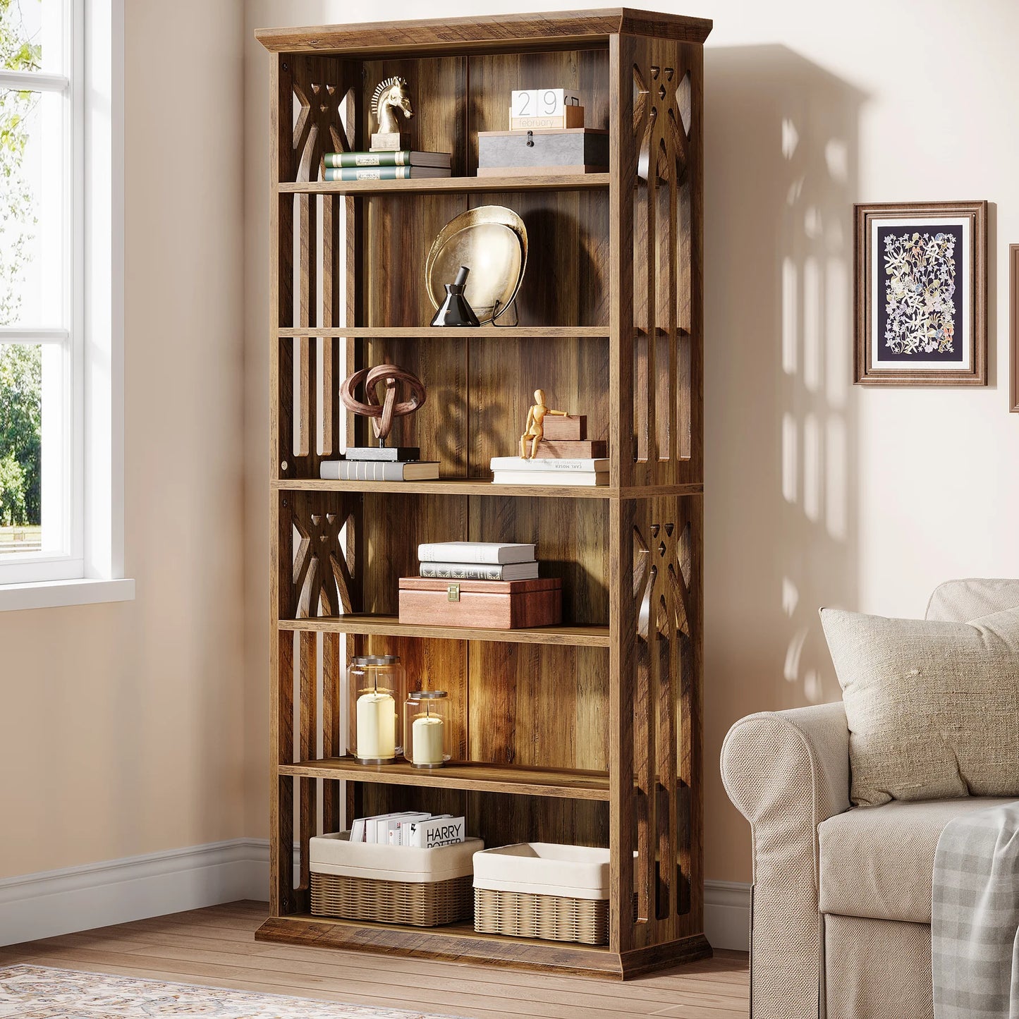 Tribesigns Six Tier Wood Bookcase Freestanding Display Shelves