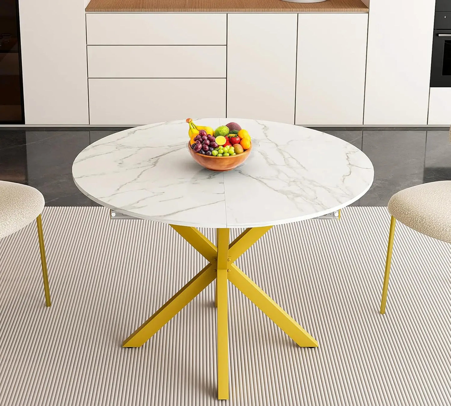 42''-59'' Extendable Dining Room Table for 4-6, White Marble Round Dining Table, Modern Kitchen Circle Oval Dinner, Customized