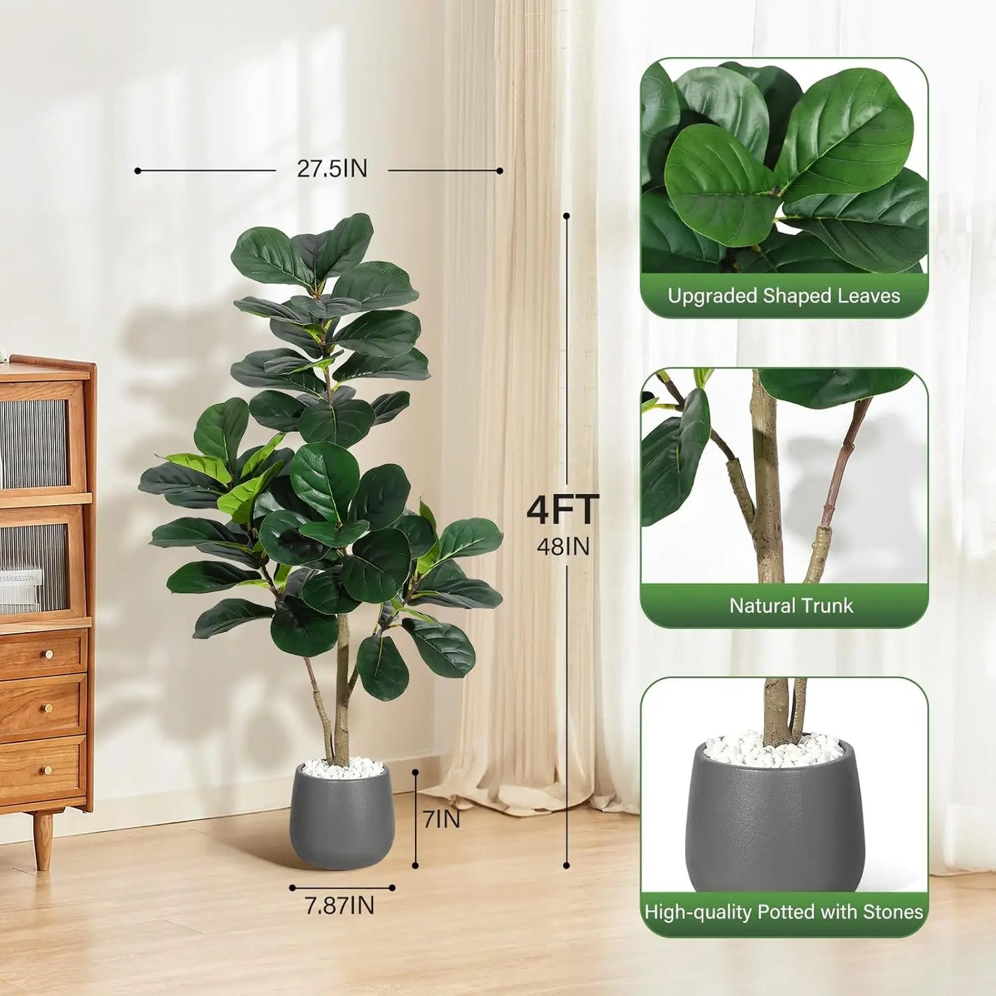 Realistic Fiddle Leaf Fig Tree Artificial for Home Decor Display