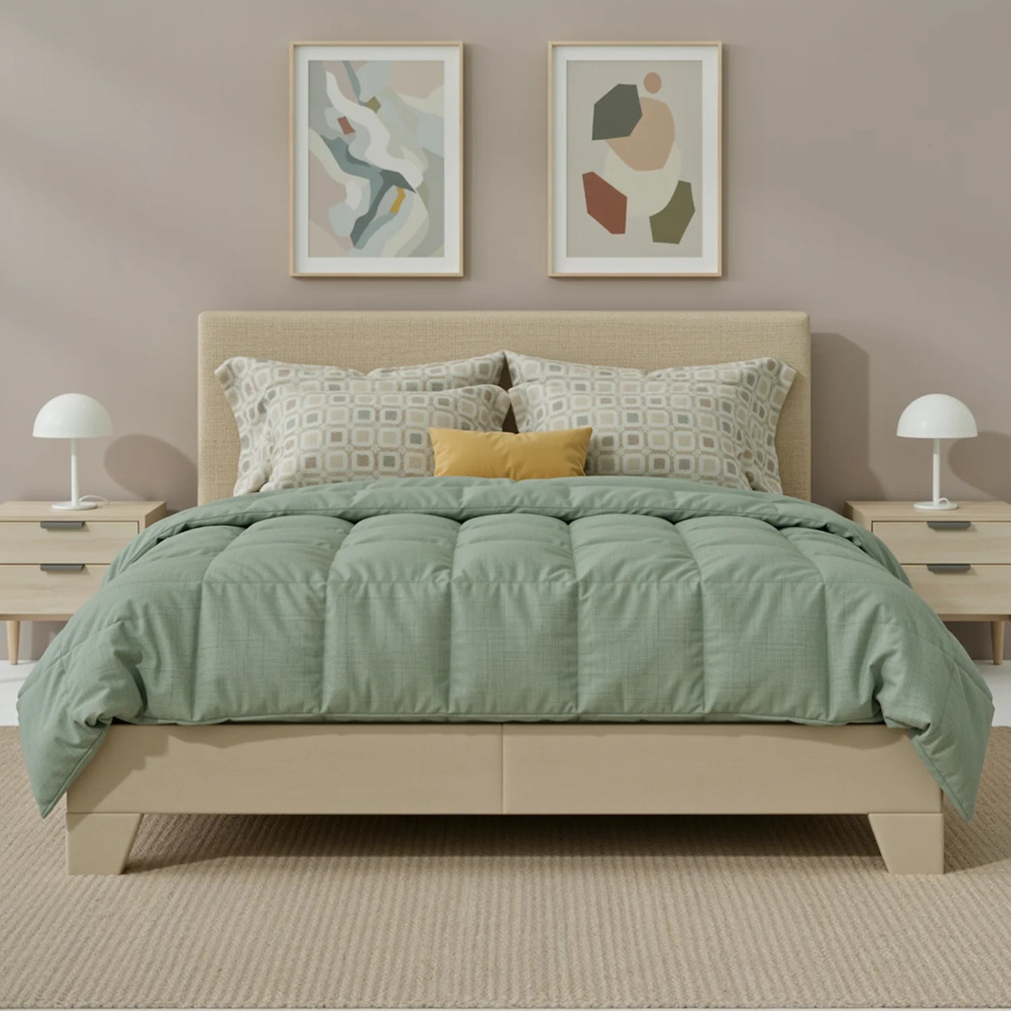 HOOMIC Upholstered Bed Frame With Adjustable Linen Headboard And Slats