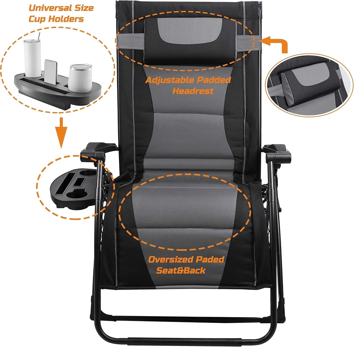 Zero Gravity Camping Recliner Chair With Sunshade And Padded Seat