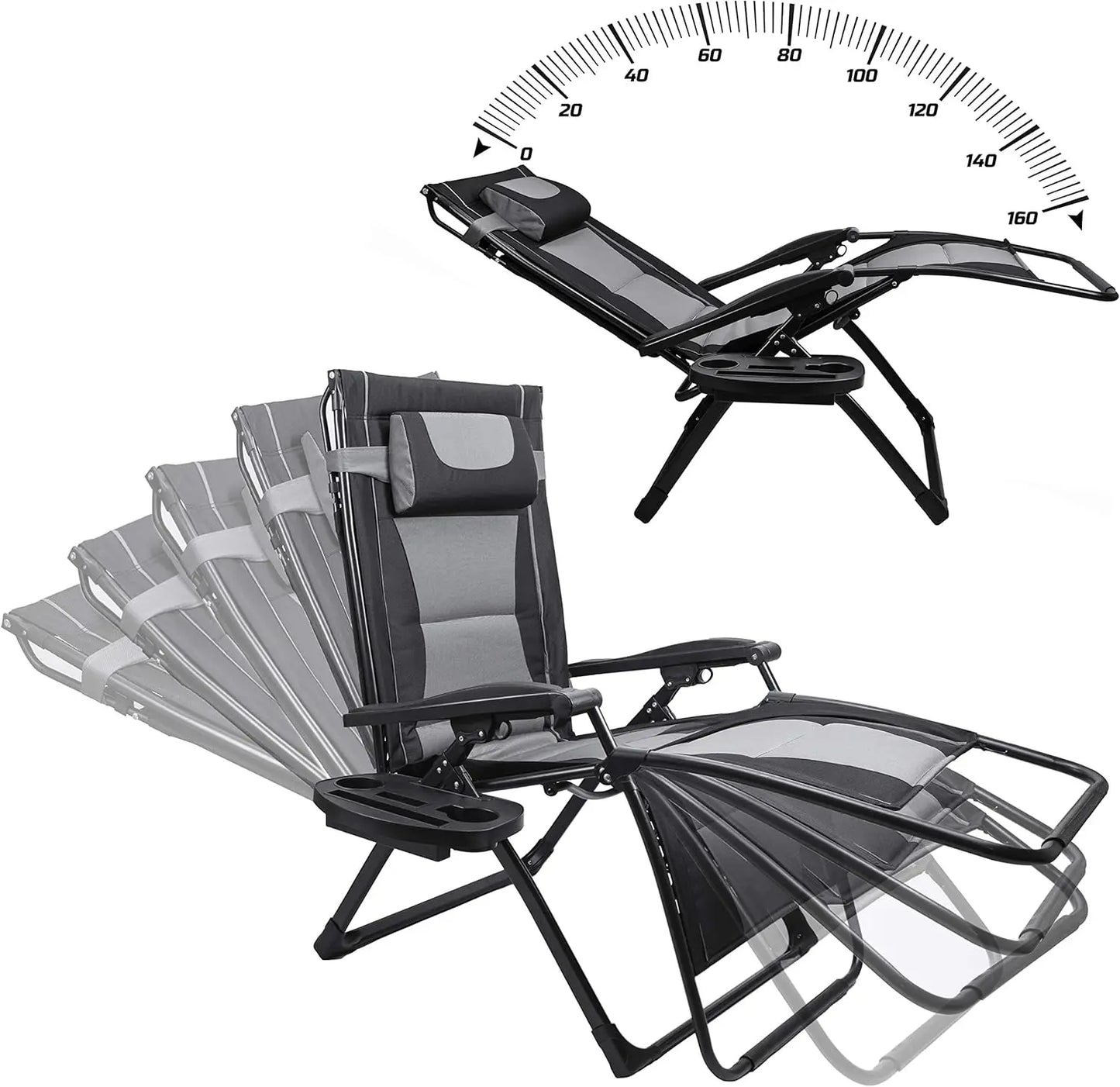 Zero Gravity Camping Recliner Chair With Sunshade And Padded Seat