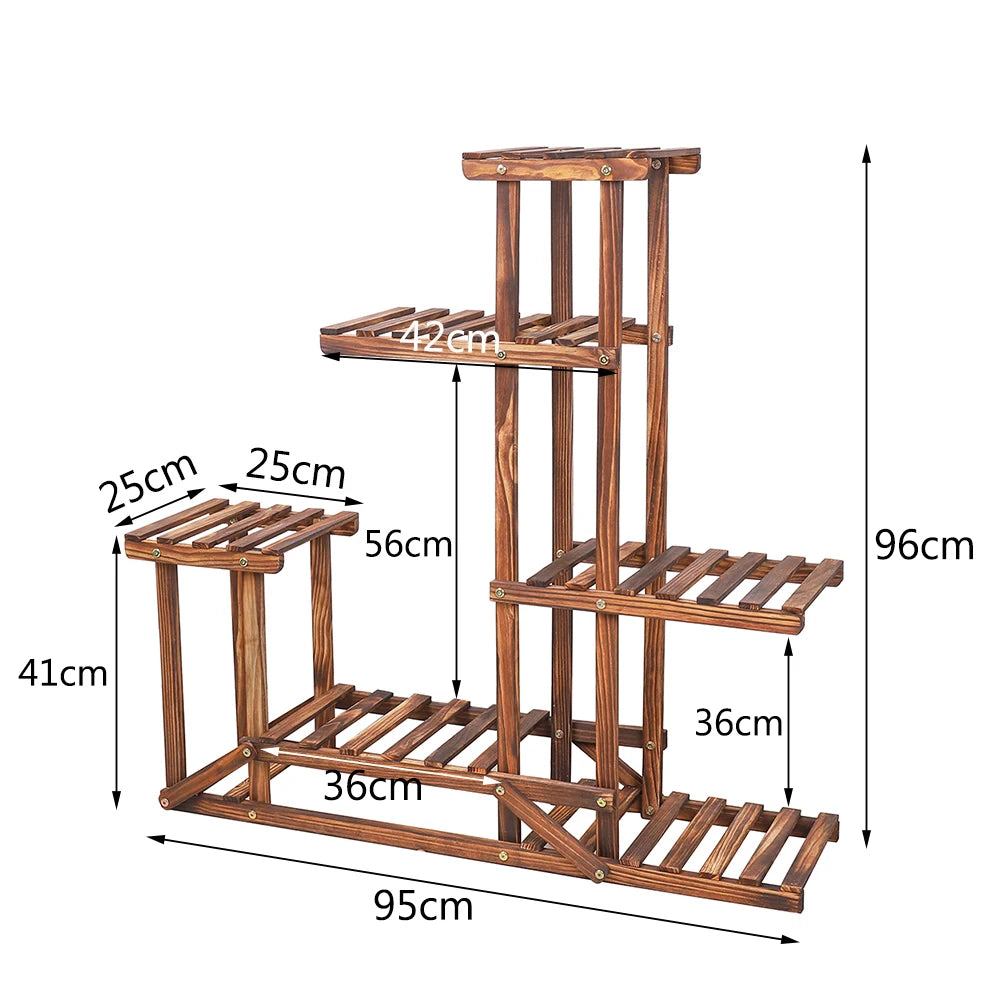 Bingopaw Six Tier Wood Plant Stand Display For Indoor Outdoor