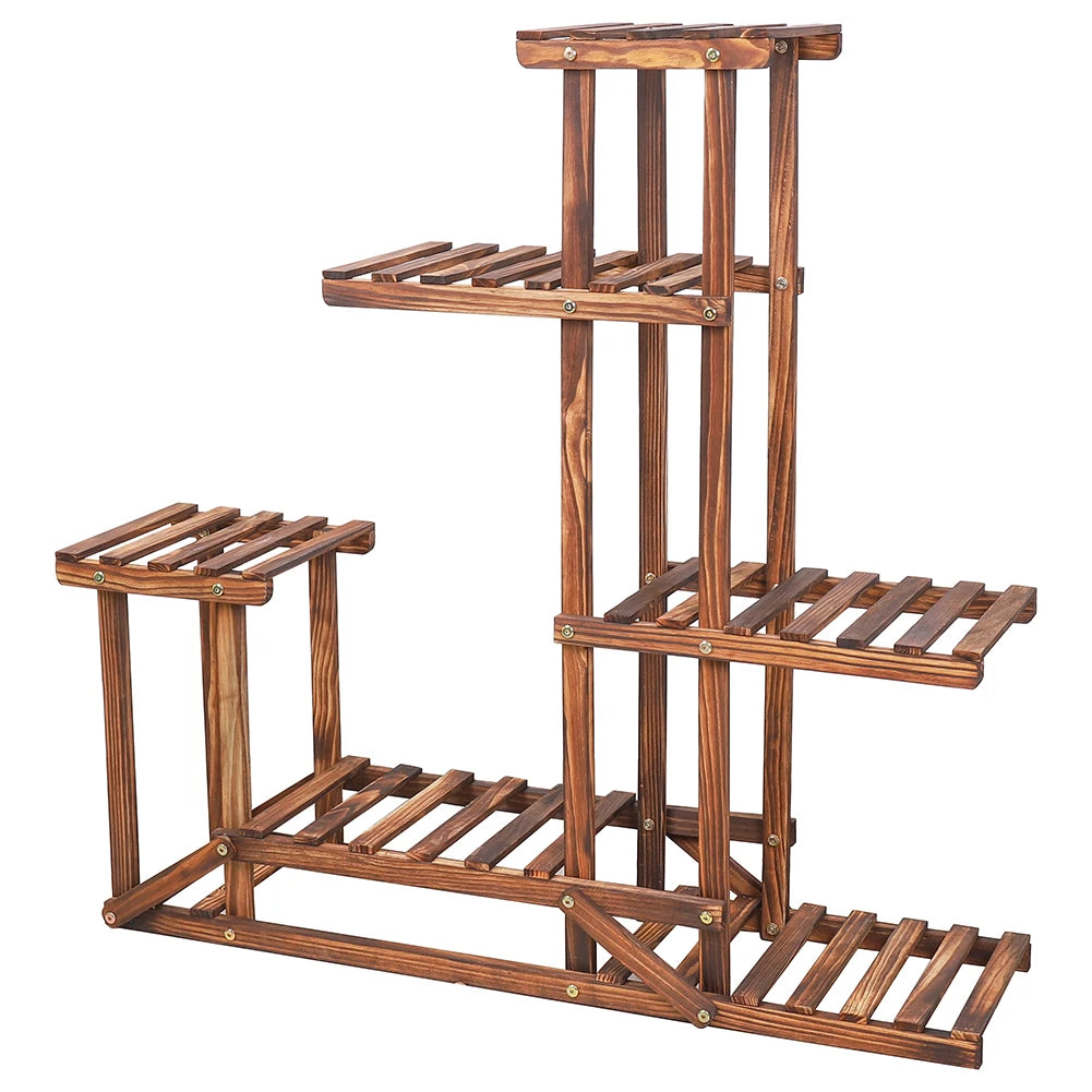 Bingopaw Six Tier Wood Plant Stand Display For Indoor Outdoor