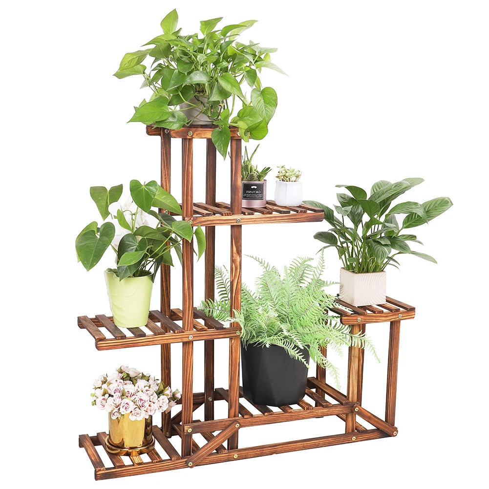 Bingopaw Six Tier Wood Plant Stand Display For Indoor Outdoor