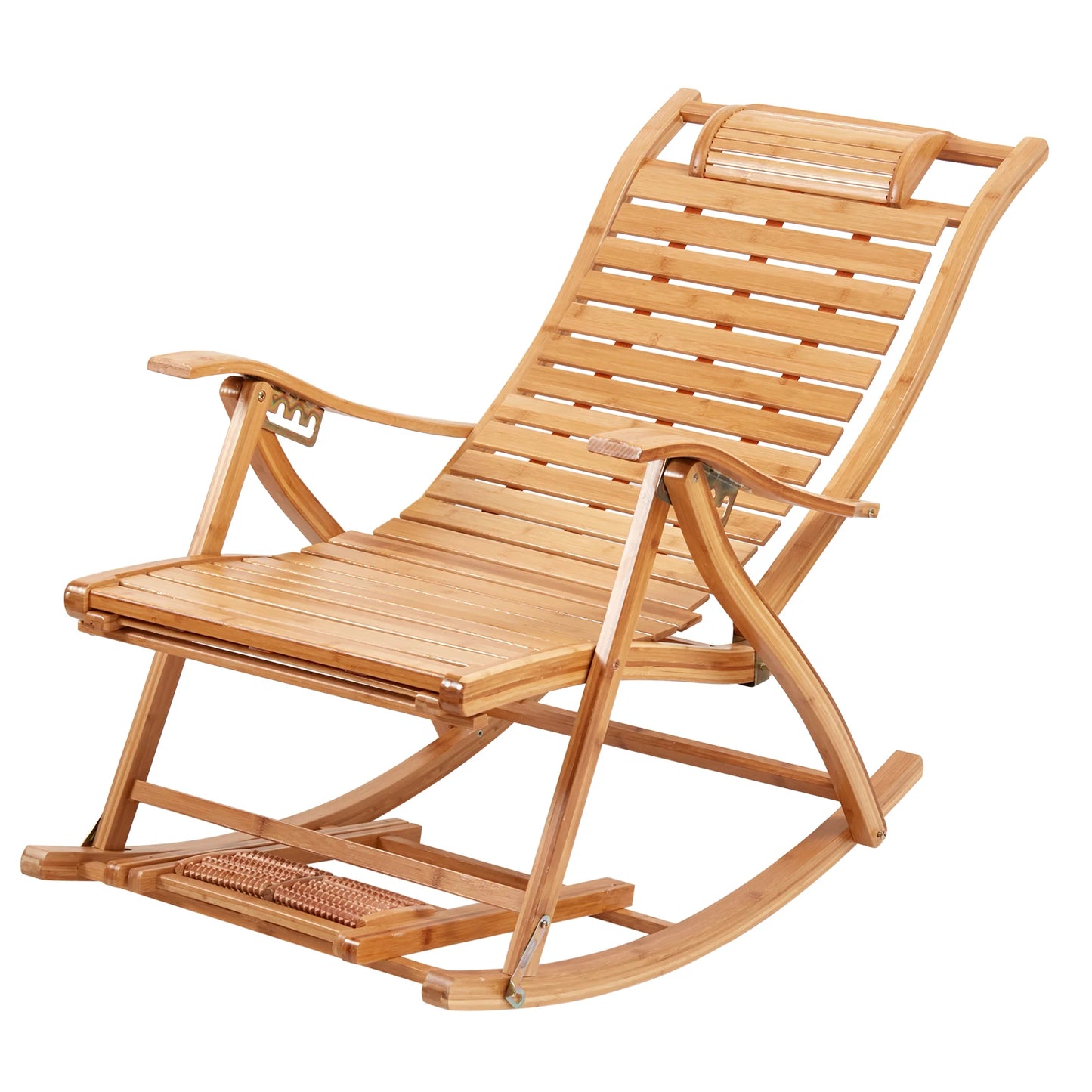BINGOPAW Bamboo Rocking Chair Adjustable Lounge Recliner