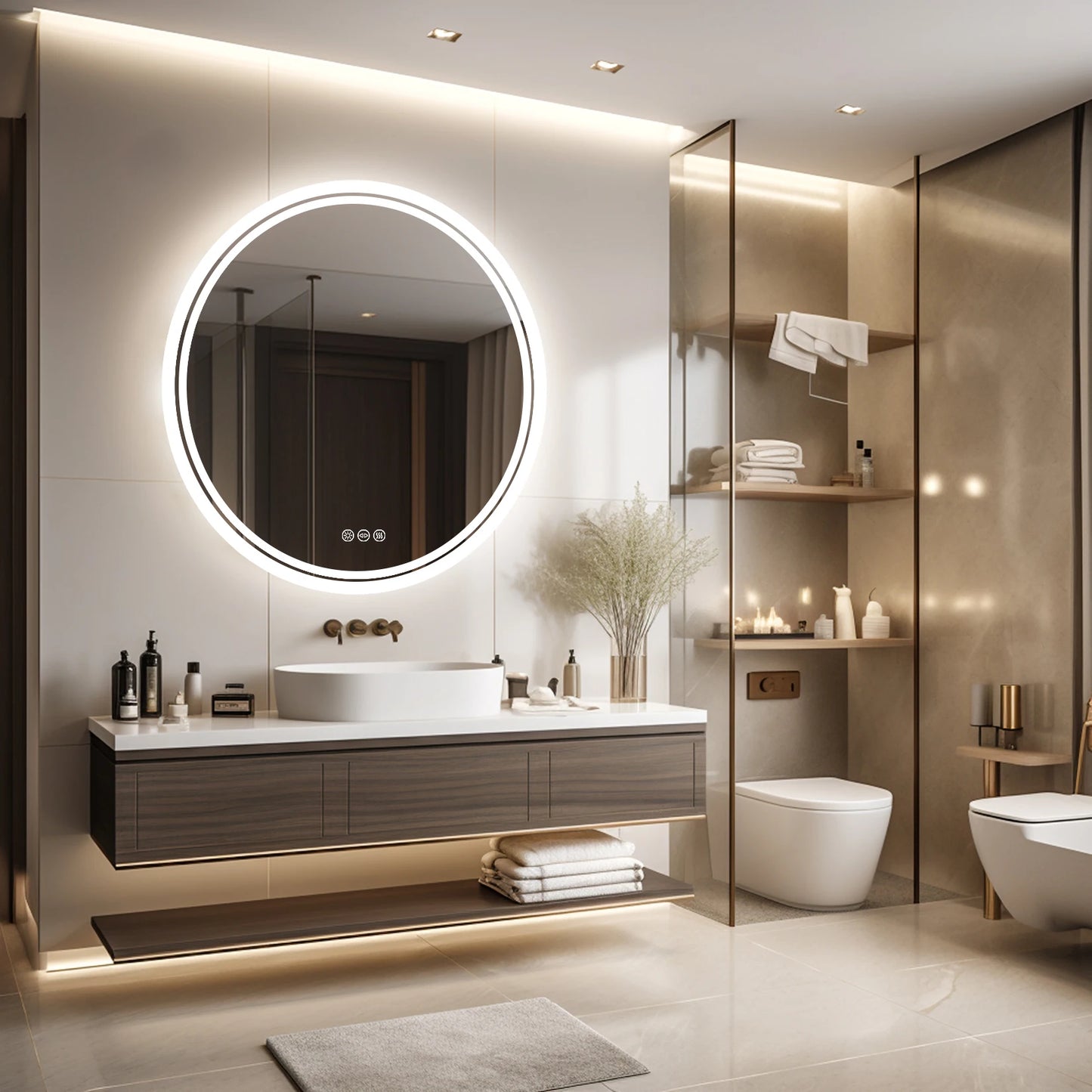 Wisfor Circular LED Backlit Bathroom Mirror with Anti-Fog and Dimmable