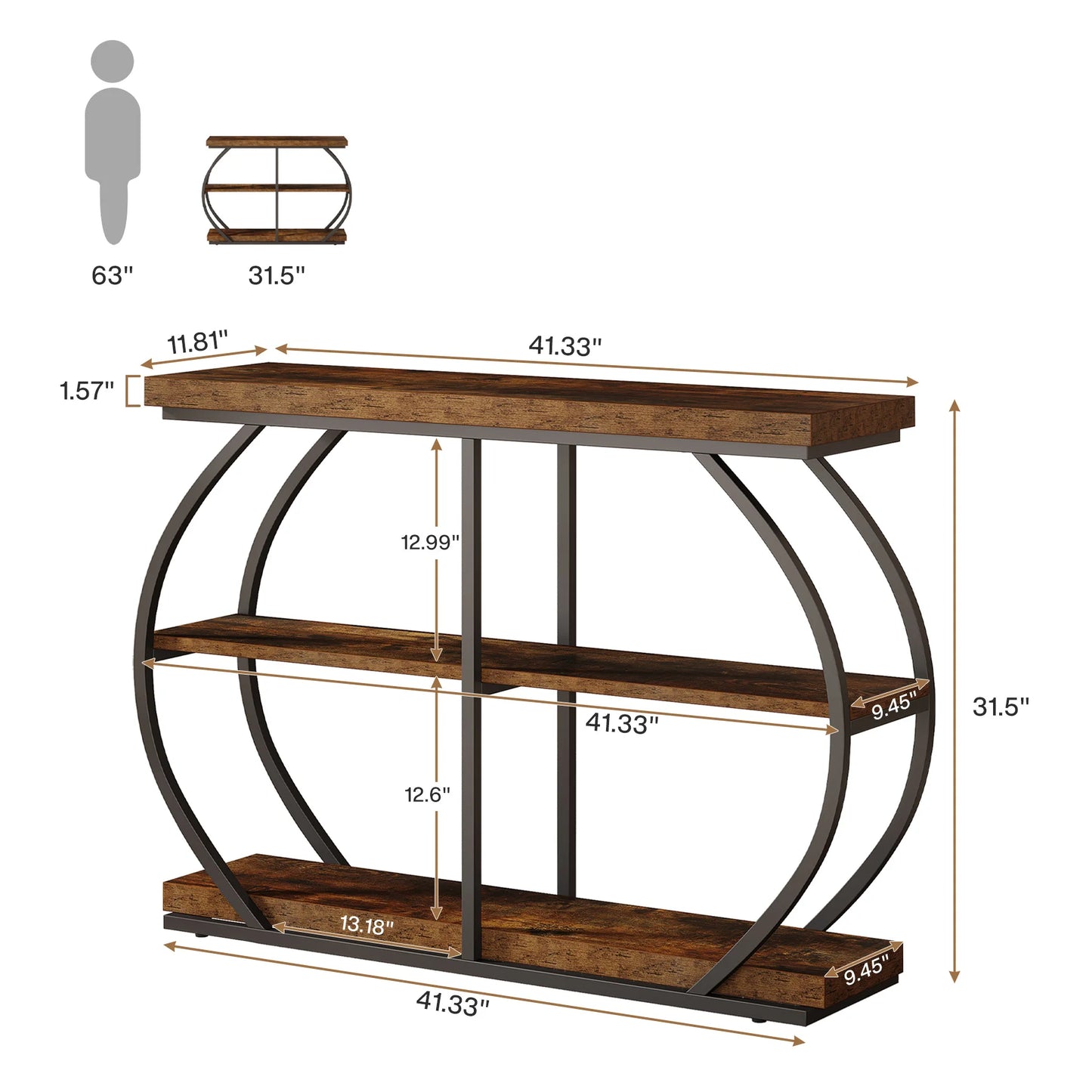 Tribesigns Industrial Console Table With Storage Shelves