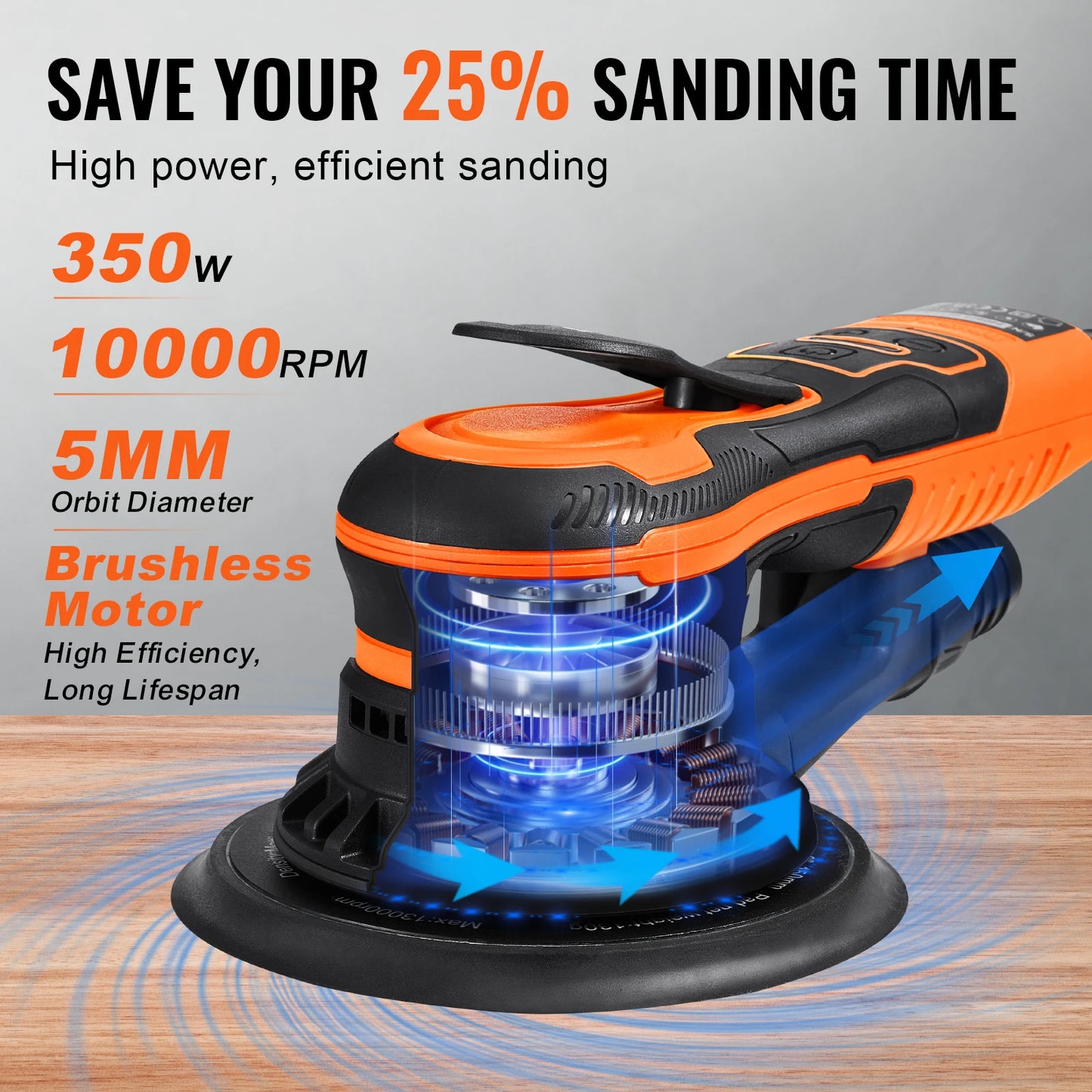 SucceBuy Random Orbital Sander Brushless 350W Variable Speed