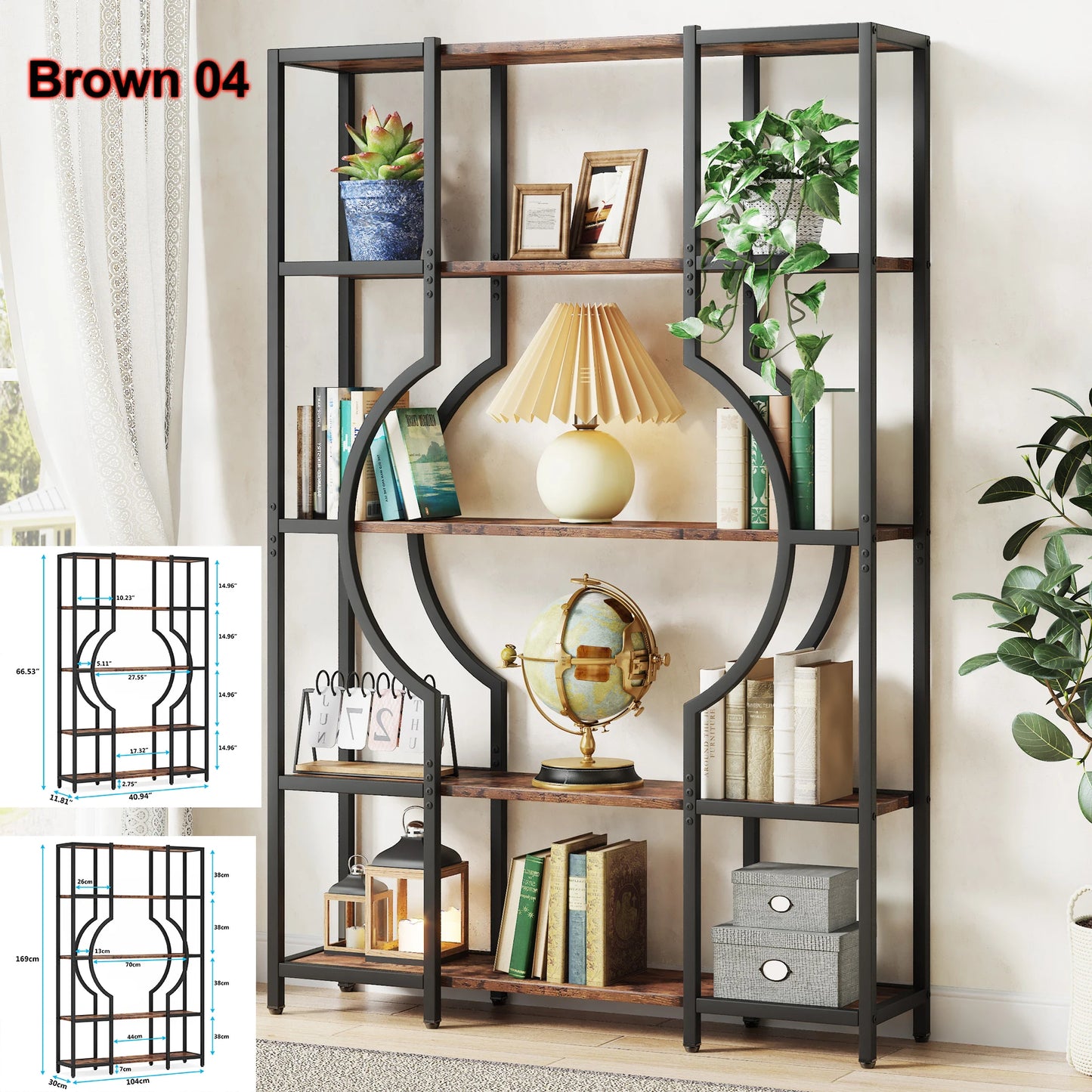 Tribesigns Industrial 5 Tier Etagere Bookcase Freestanding Display Shelf