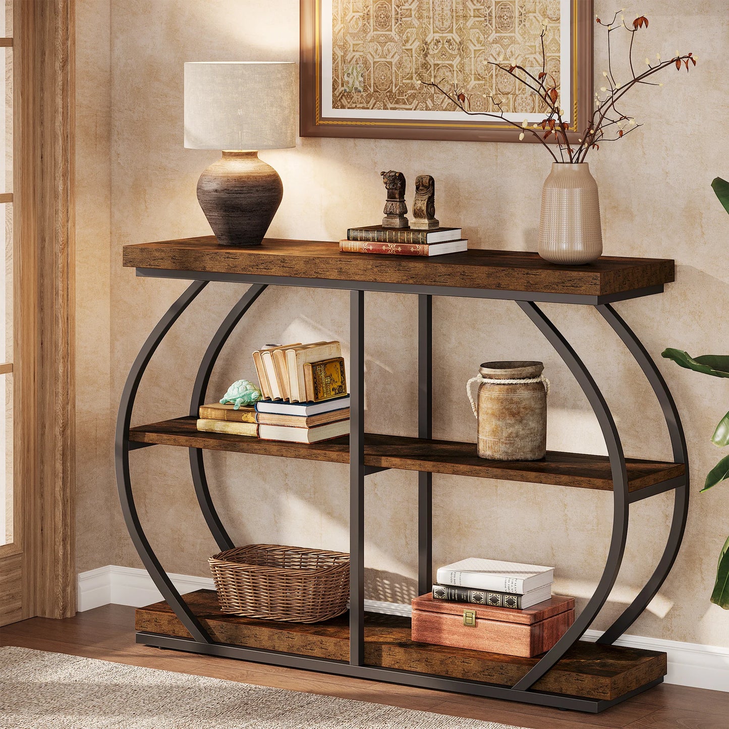 Tribesigns Industrial Console Table With Storage Shelves