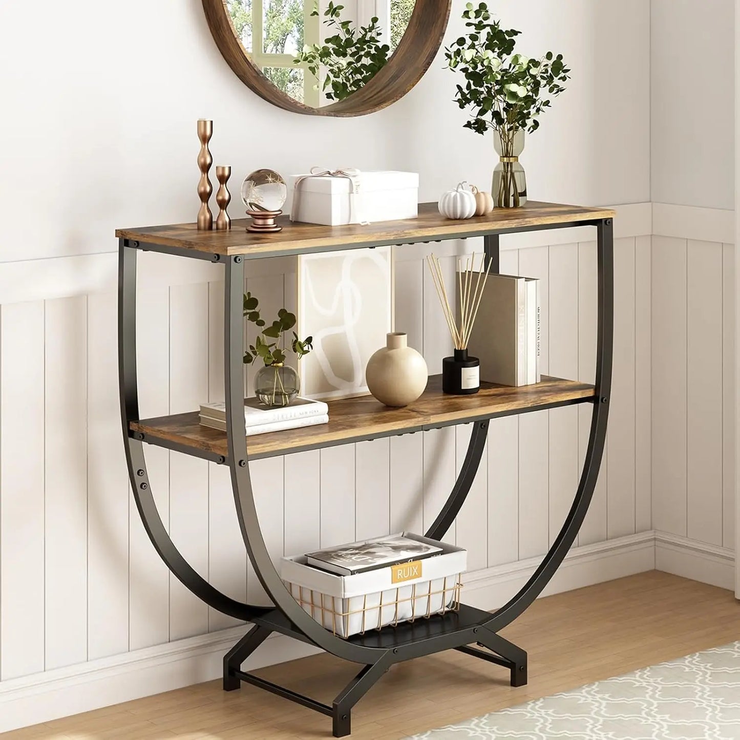 Industrial 3-Tier Console Table With Storage For Entryway