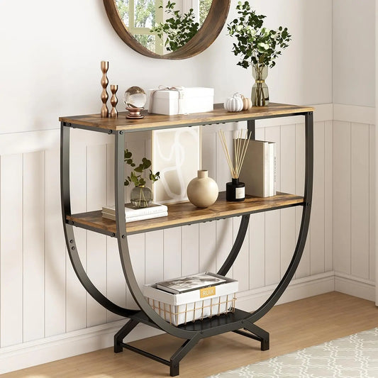 Industrial 3-Tier Console Table With Storage For Entryway