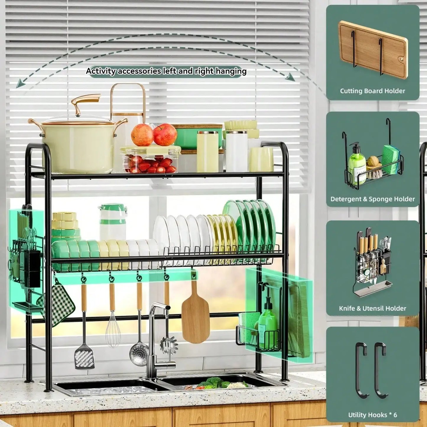 Over-The-Sink Dish Drying Rack 2 Tier System Organizer