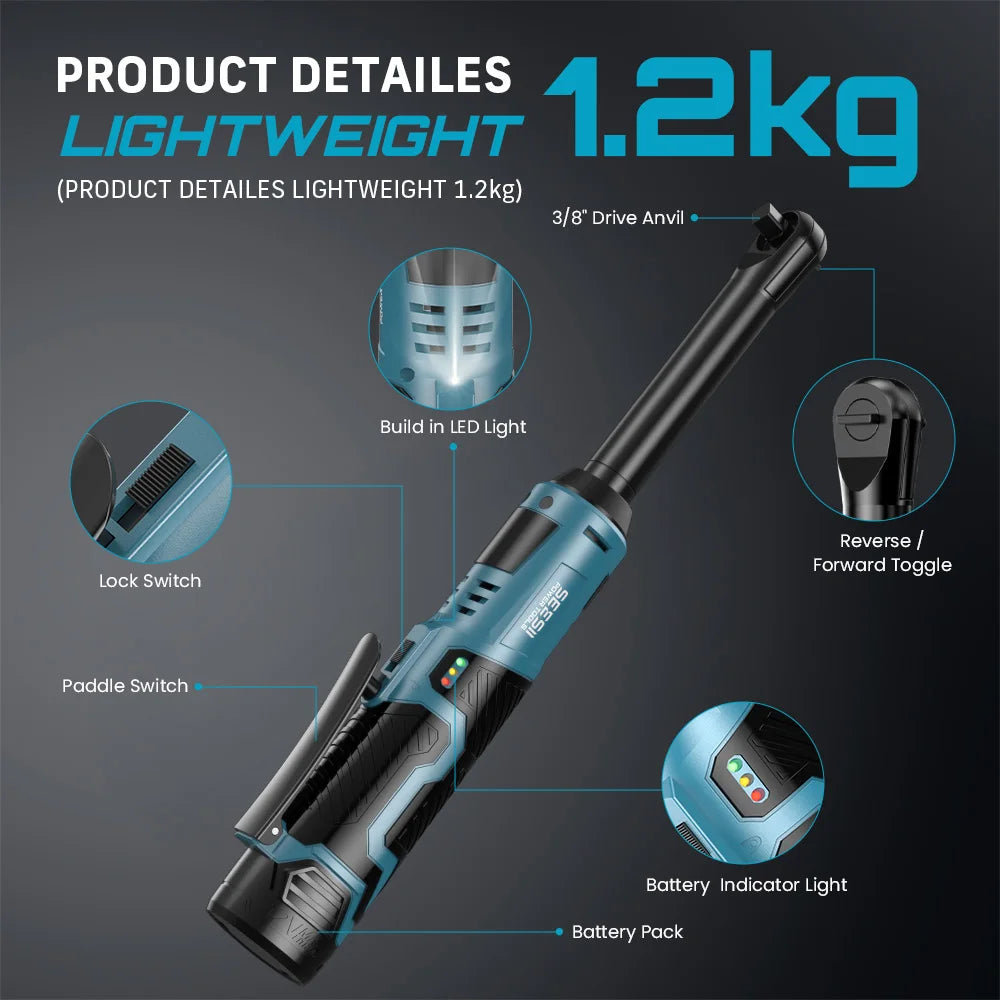 Seesii Cordless Electric Ratchet Wrench 12V 55Nm With Two Batteries