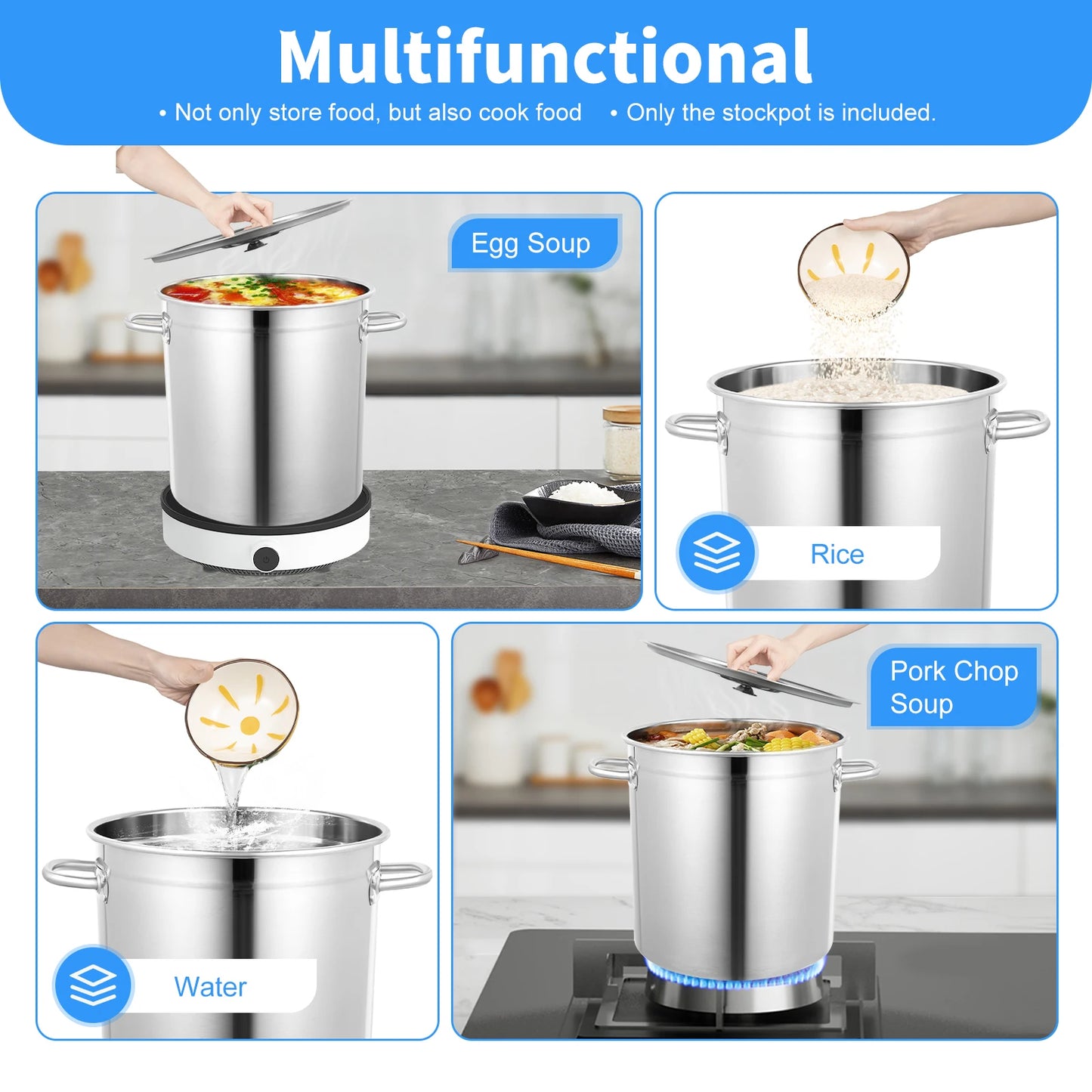 Stainless Steel Soup Pot With Cover And Ergonomic Handles