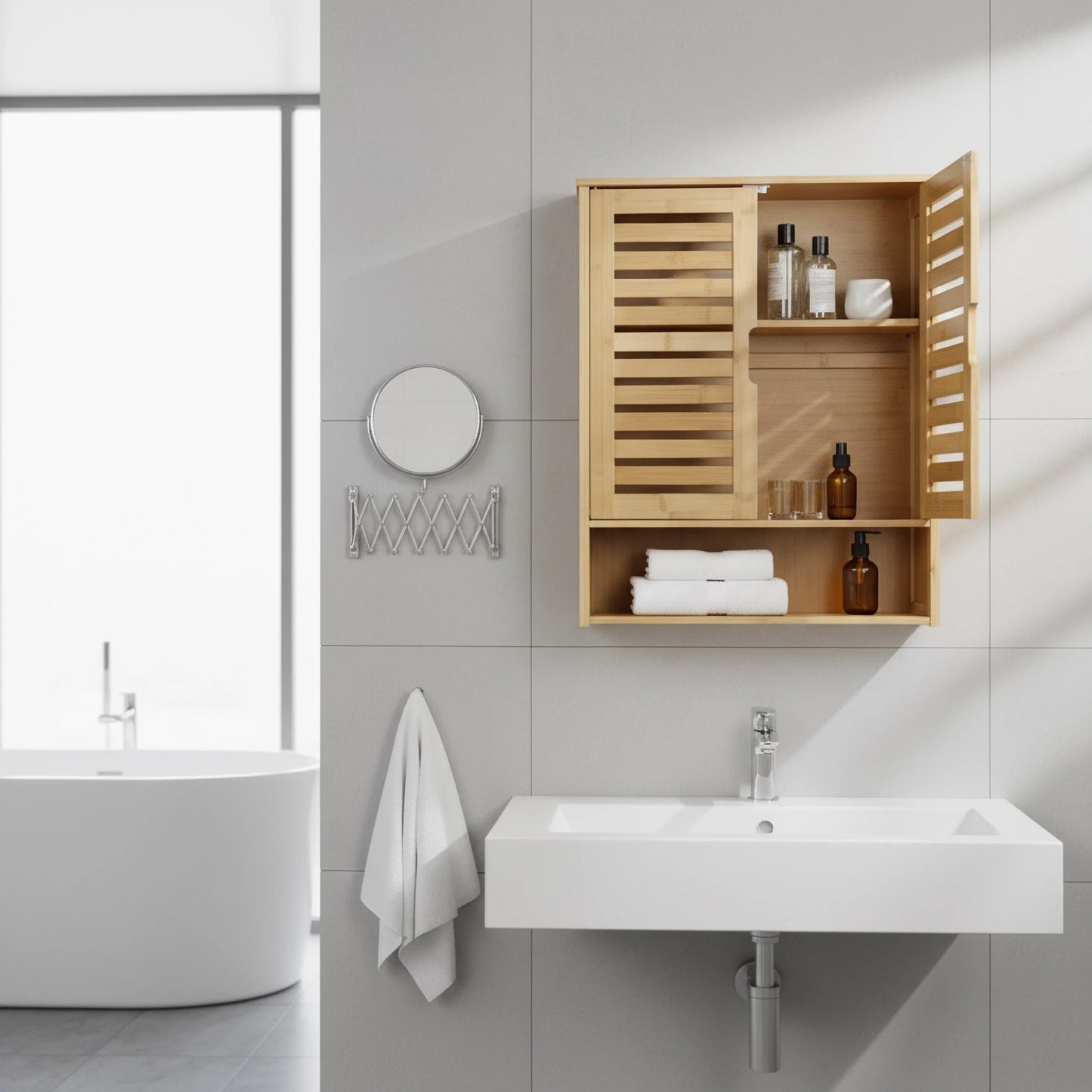 Wisfor Bamboo Over The Toilet Wall Cabinet With Two Doors