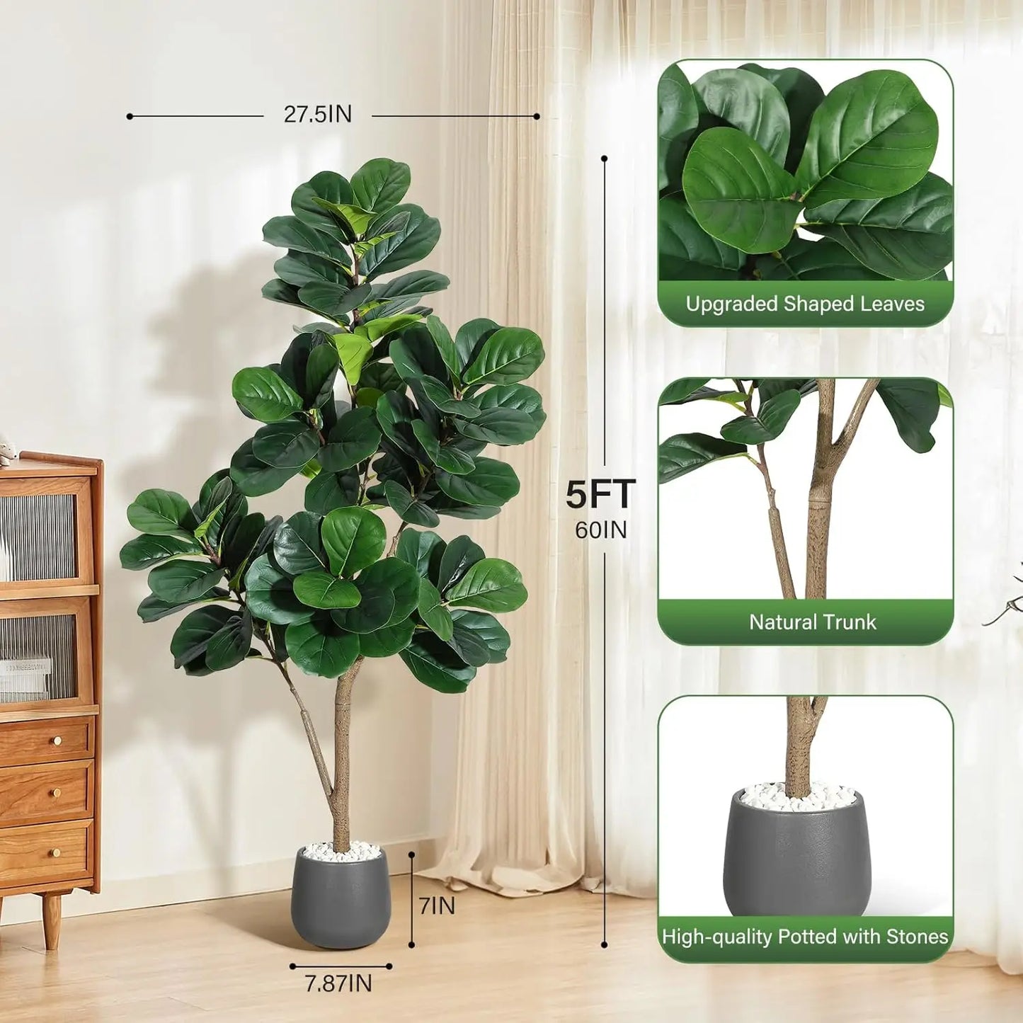 Realistic Fiddle Leaf Fig Tree Artificial for Home Decor Display