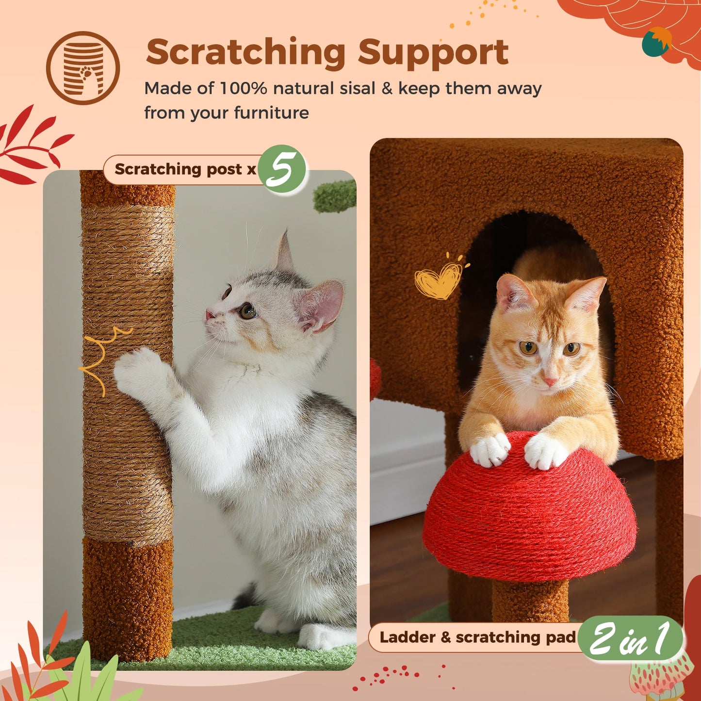 PETEPELACN Cat Tree Floor To Ceiling Tower With Condo Hammock Scratching Post
