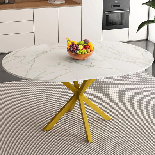 42''-59'' Extendable Dining Room Table for 4-6, White Marble Round Dining Table, Modern Kitchen Circle Oval Dinner, Customized