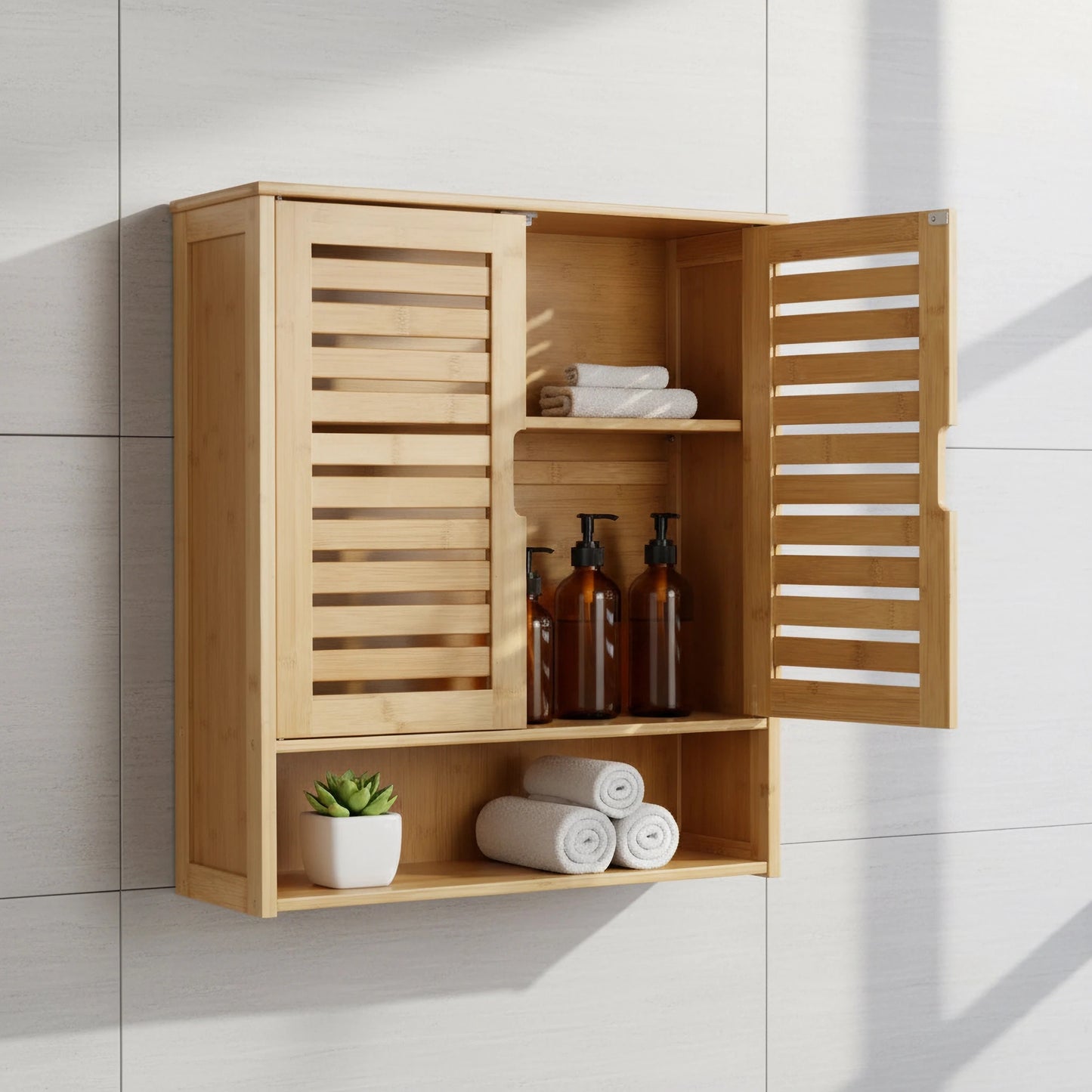 Wisfor Bamboo Over The Toilet Wall Cabinet With Two Doors