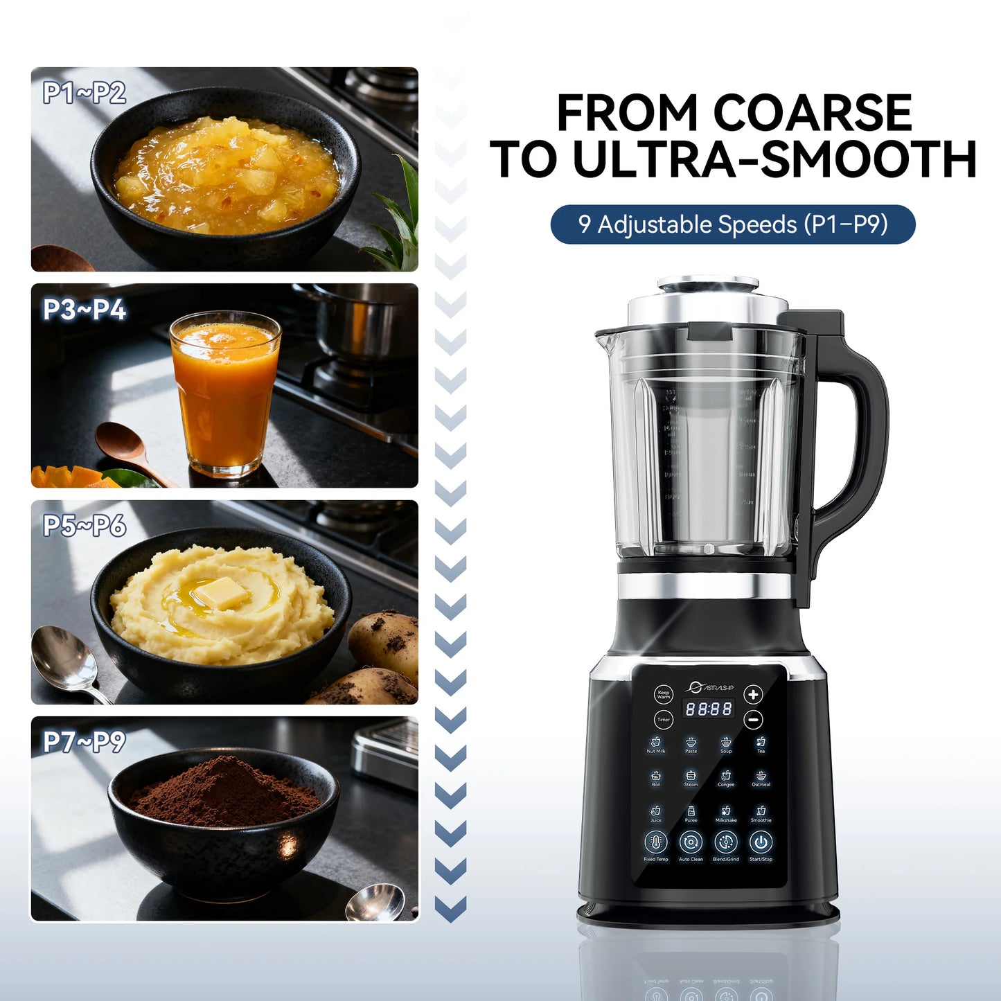 Astralship ASH01-B 1500W Countertop Blender With Stainless Steel Blades