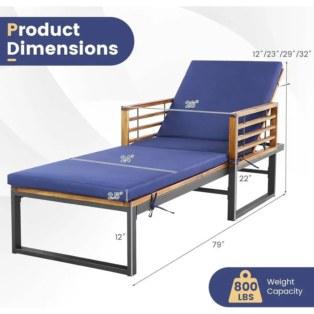 DAFIFY Premium Acacia Wood Chaise Lounge Adjustable Backrest