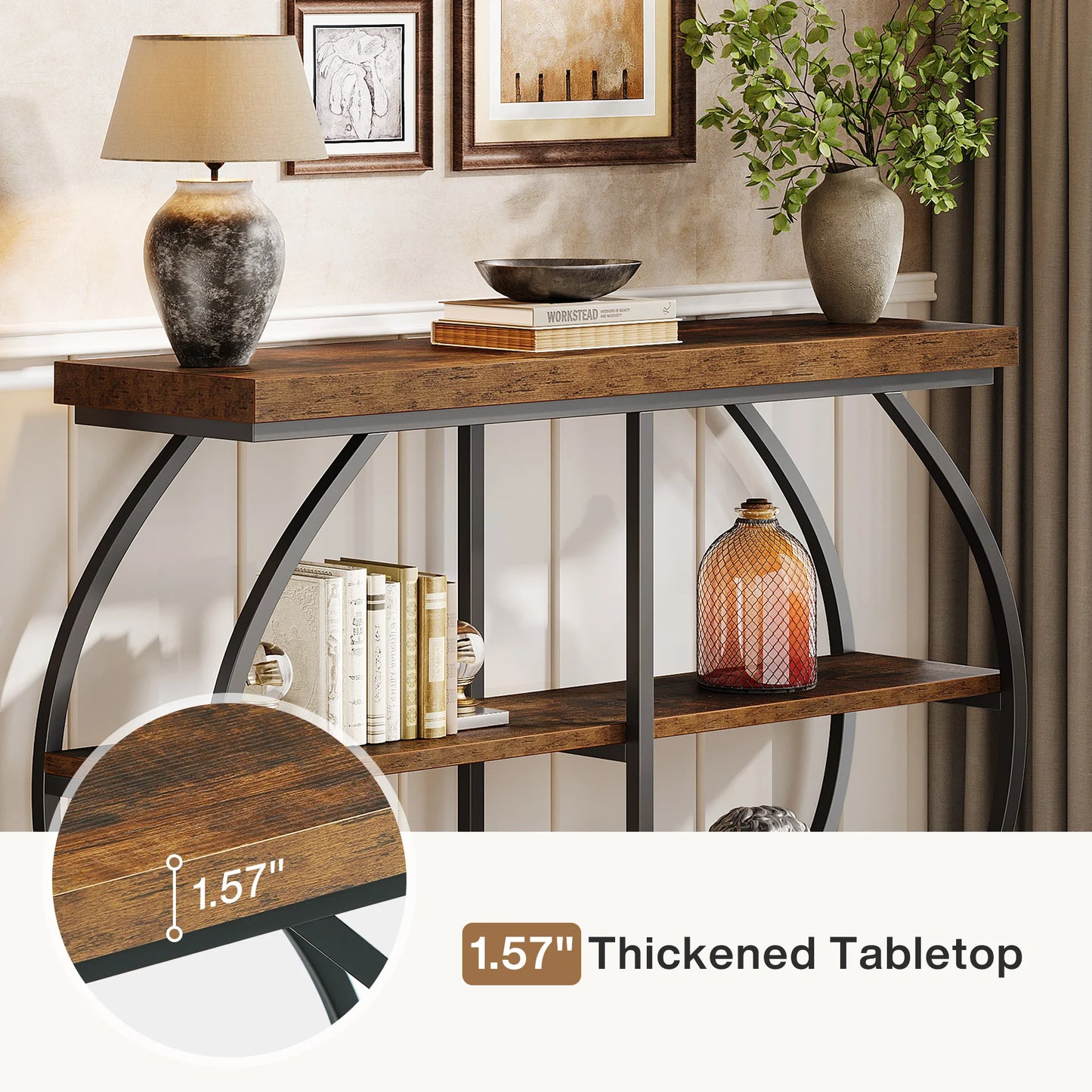 Tribesigns Industrial Console Table With Storage Shelves