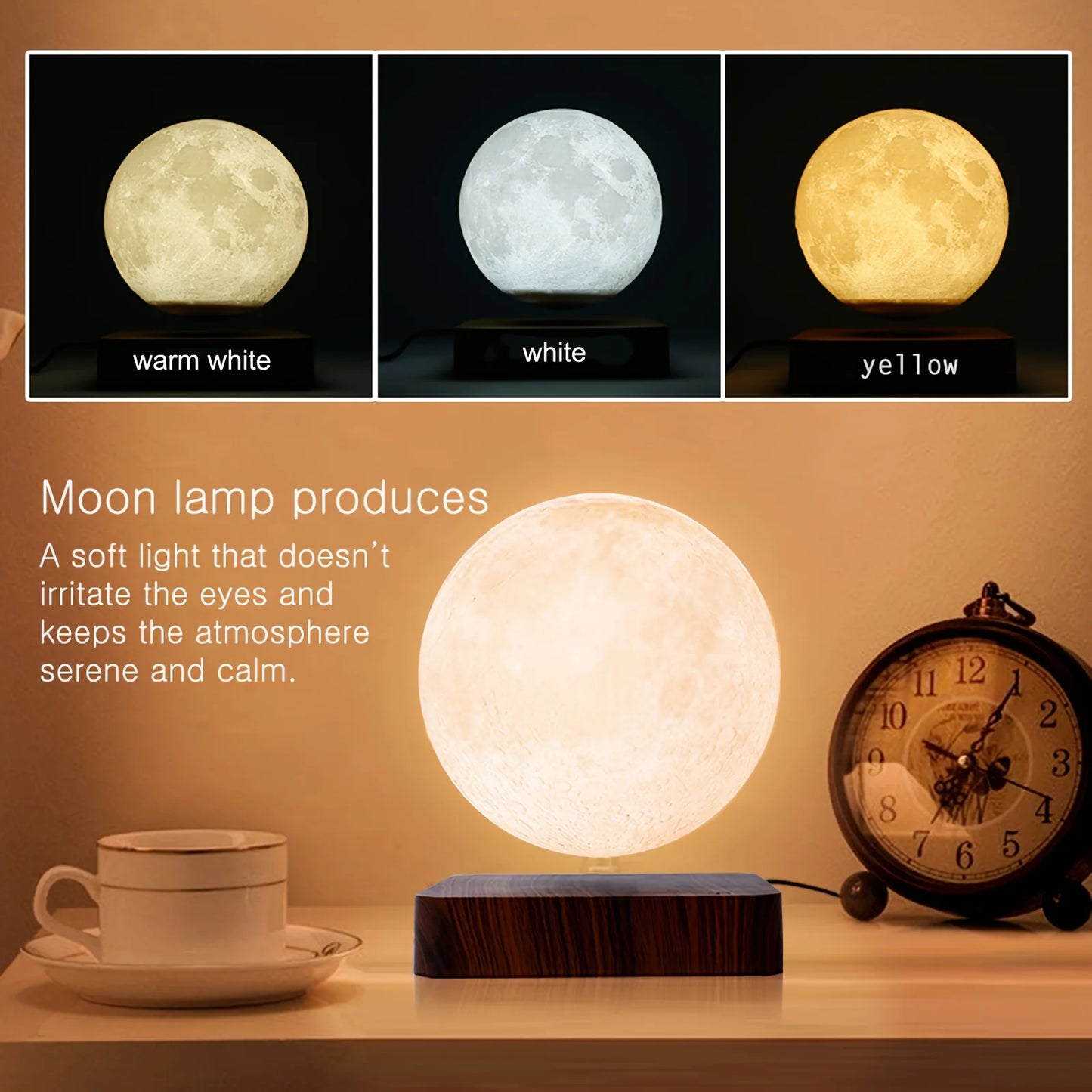 Mexllex Magnetic Floating Moon Lamp With Wooden Base And LED