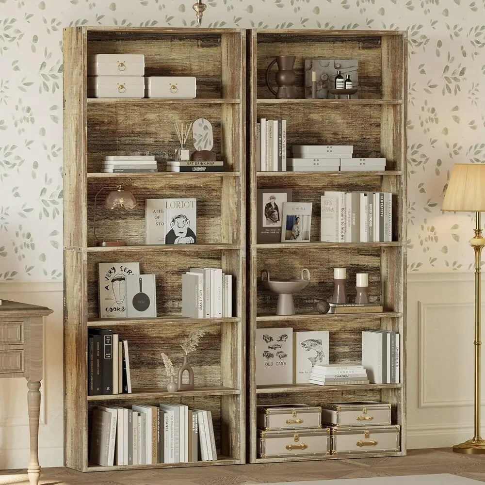 Ironck Bookshelves Set of 2 Floor Standing 6 Tier Shelves