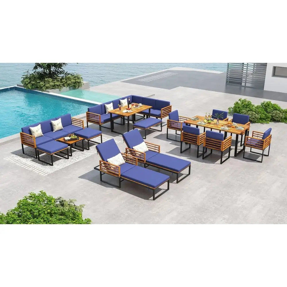 DAFIFY Premium Acacia Wood Chaise Lounge Adjustable Backrest