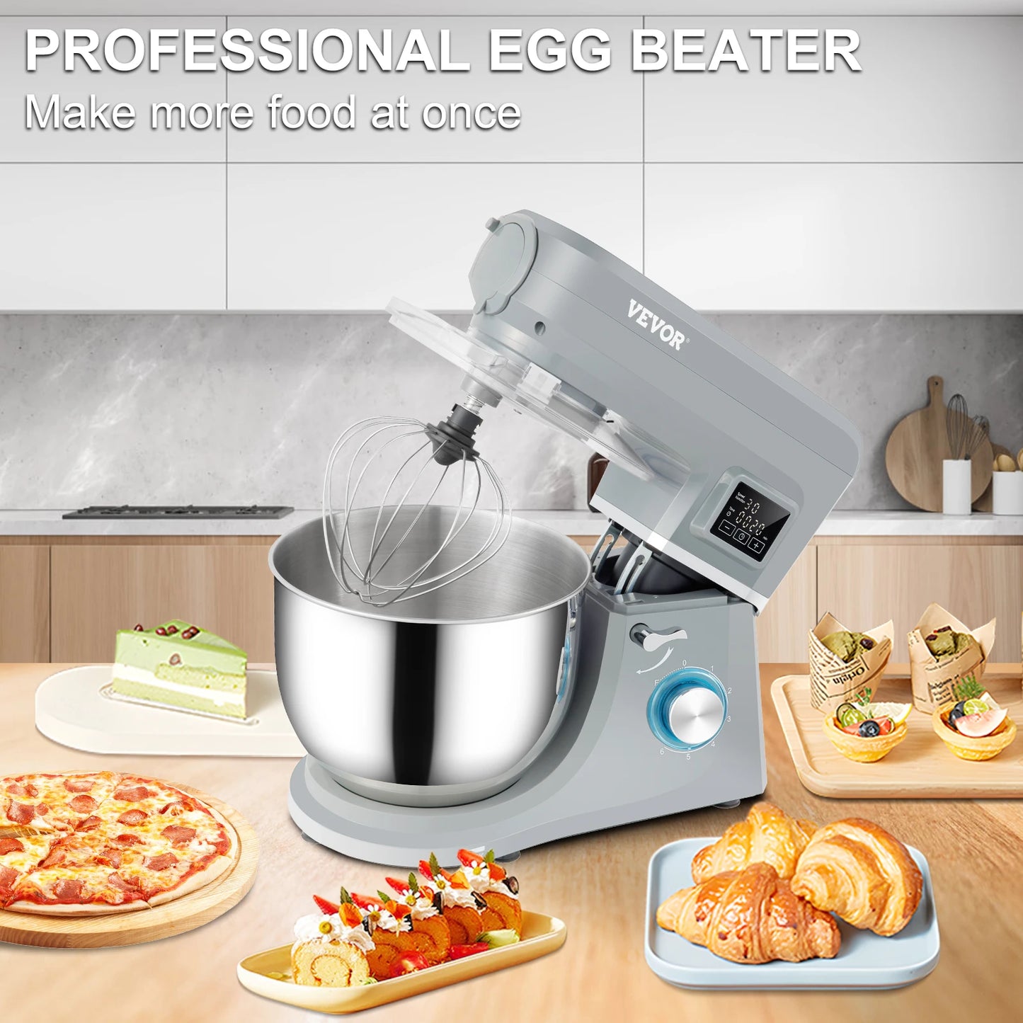 VEVOR 5-In-1 Stand Mixer With LCD Screen Dough Hook