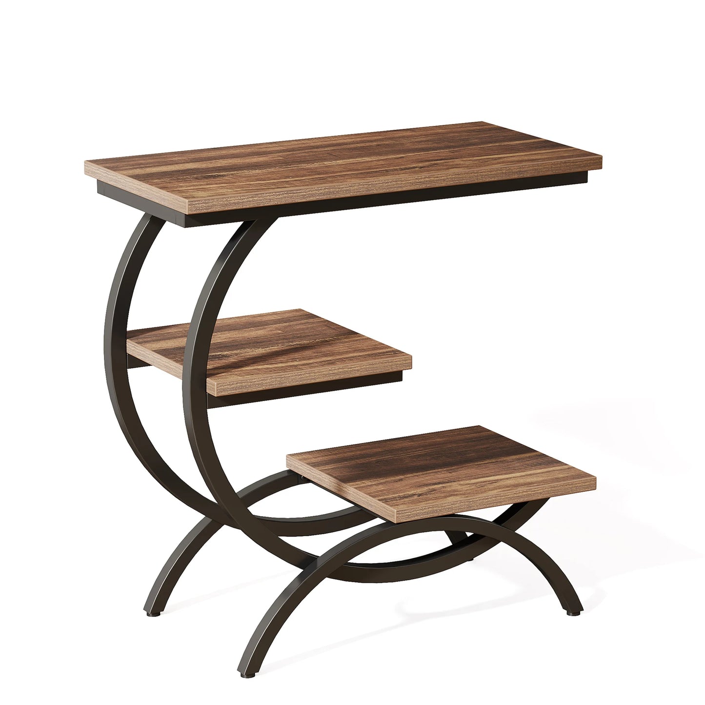 Tribesigns C-Shaped End Table, Industrial 3-Tier With Storage
