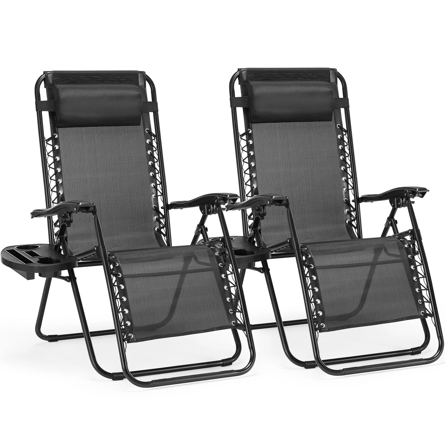 JHK Zero Gravity Portable Recliner Set Patio Lounge Chairs Cup Holder Trays