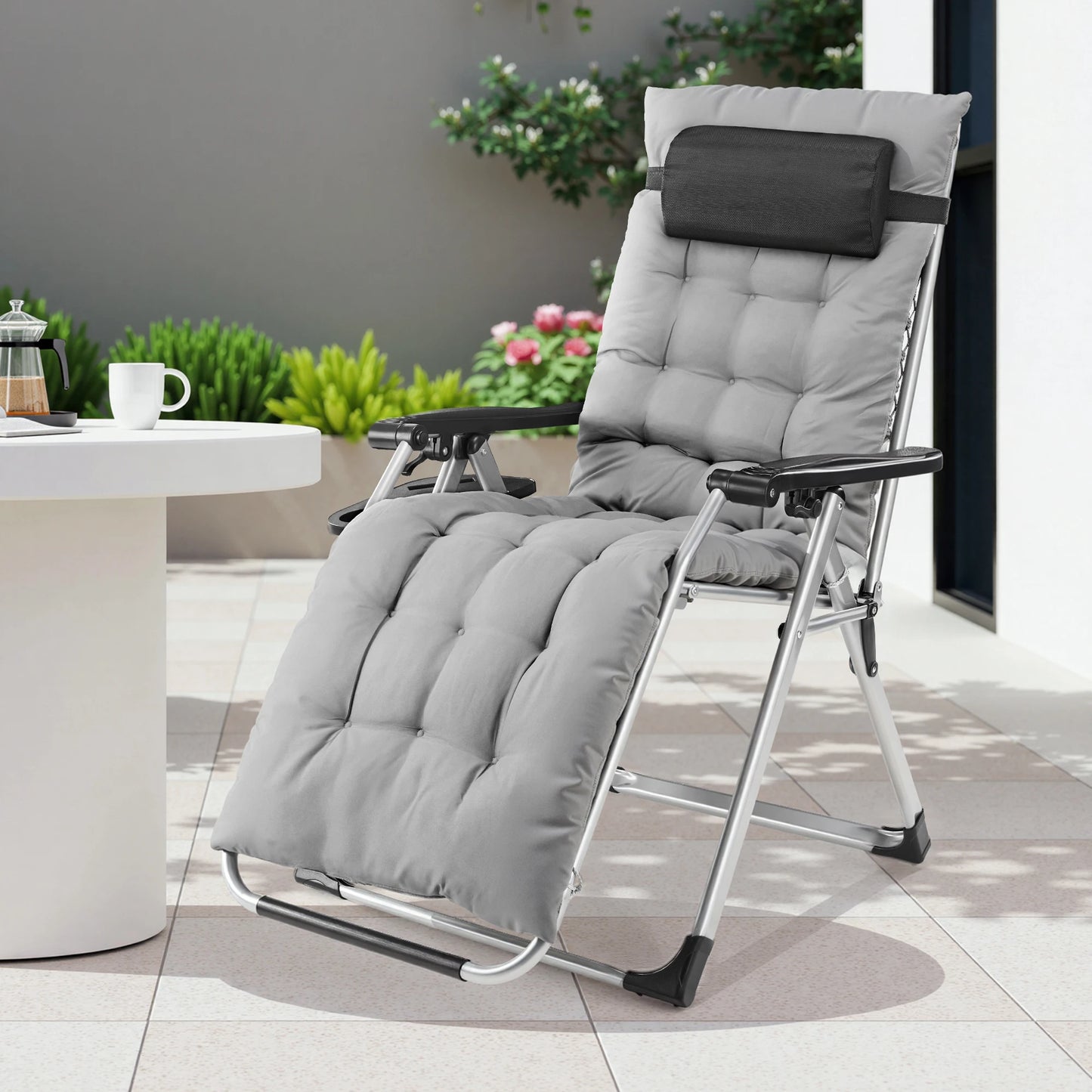 JHK Zero Gravity Recliner Outdoor Lounge Chair With Cup Holders