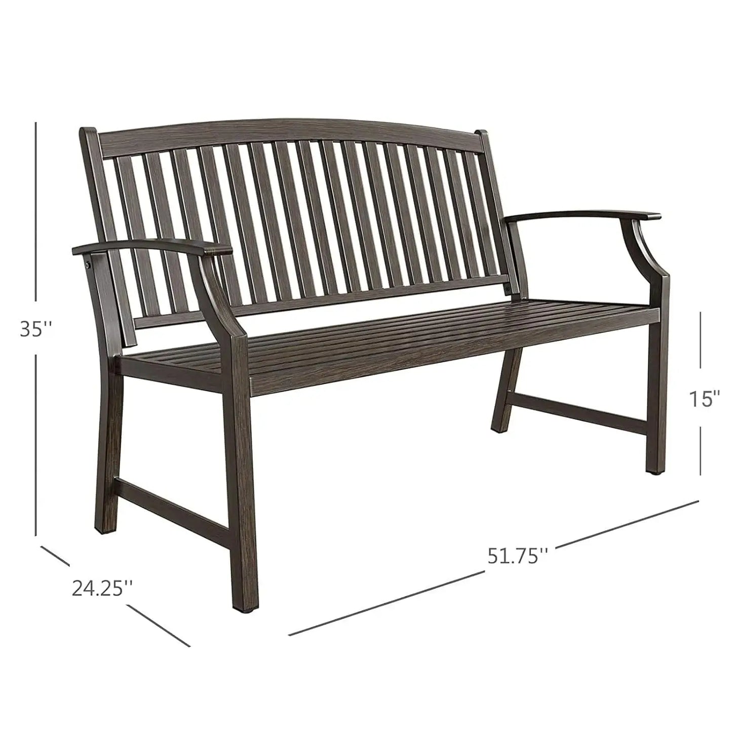 52" Outdoor Bench Rust-Free Metal Frame Aluminum Backrest Faux Wood Finish Patio Garden Porch, Customized