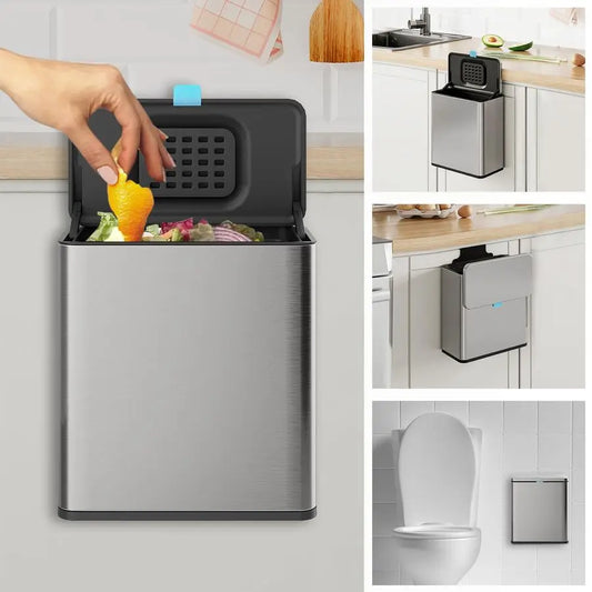 XMSJ Stainless Steel Hanging Trash Can With Lid And Bucket