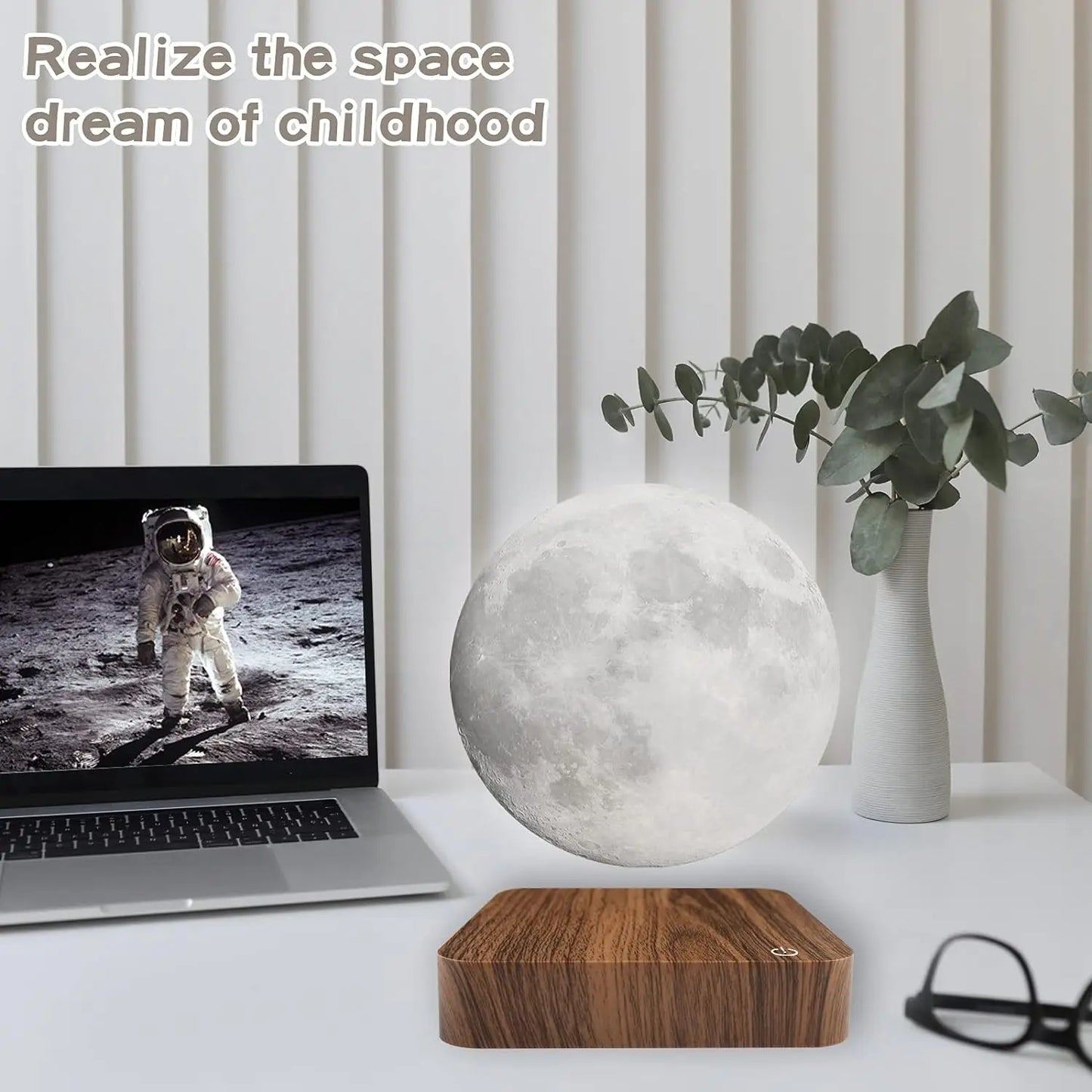 Mexllex Magnetic Floating Moon Lamp With Wooden Base And LED