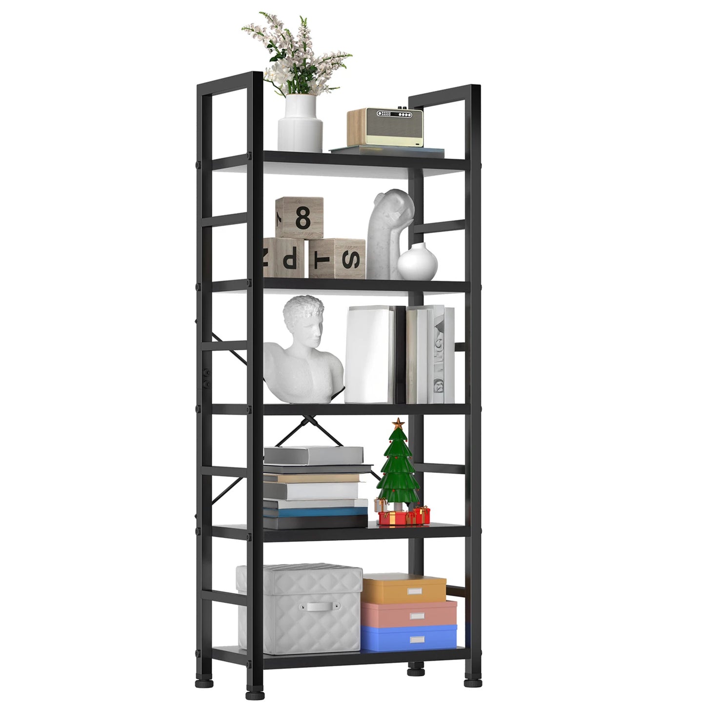JHK 5 Tier Wooden Display Bookshelf for Living Room