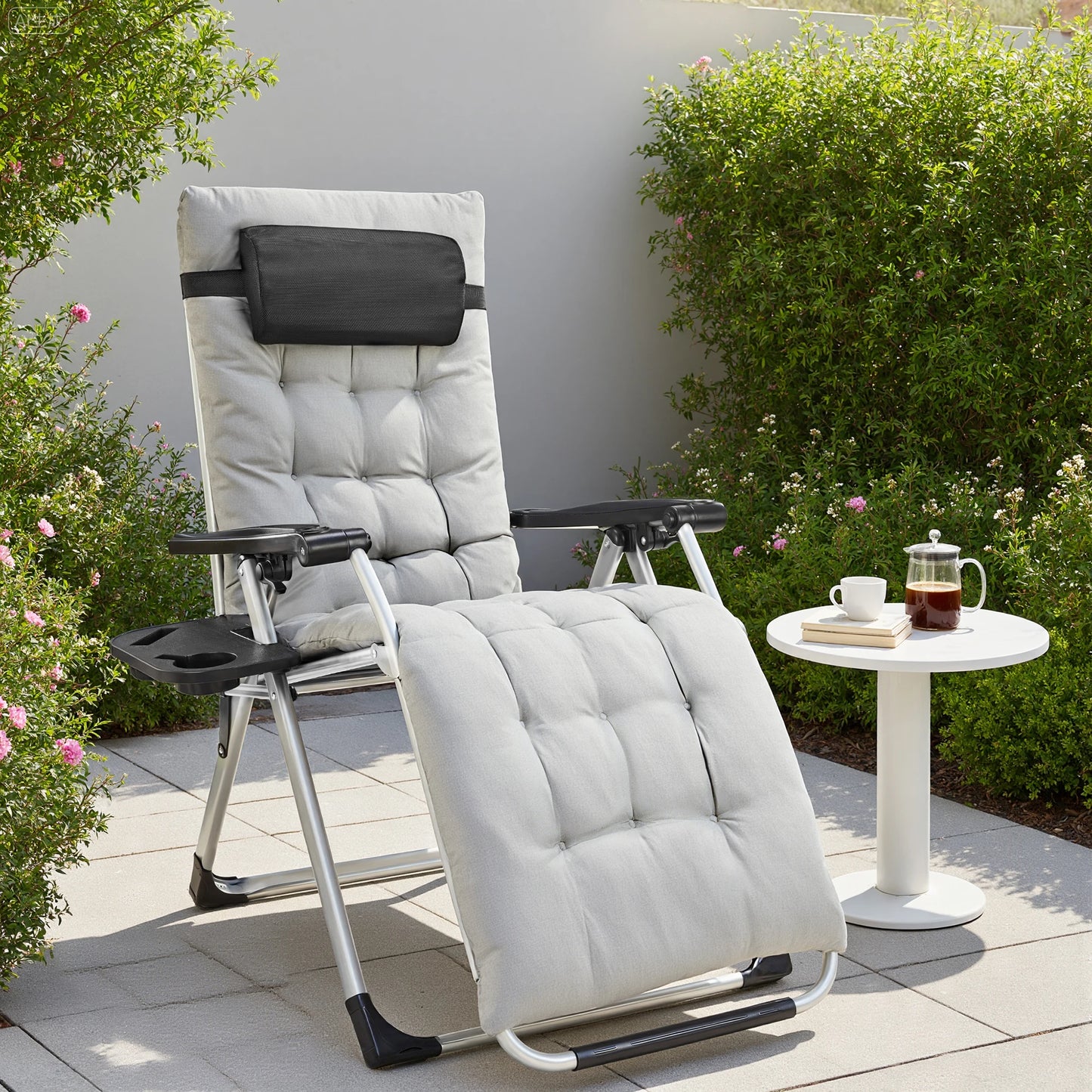 JHK Zero Gravity Portable Recliner Set Patio Lounge Chairs Cup Holder Trays