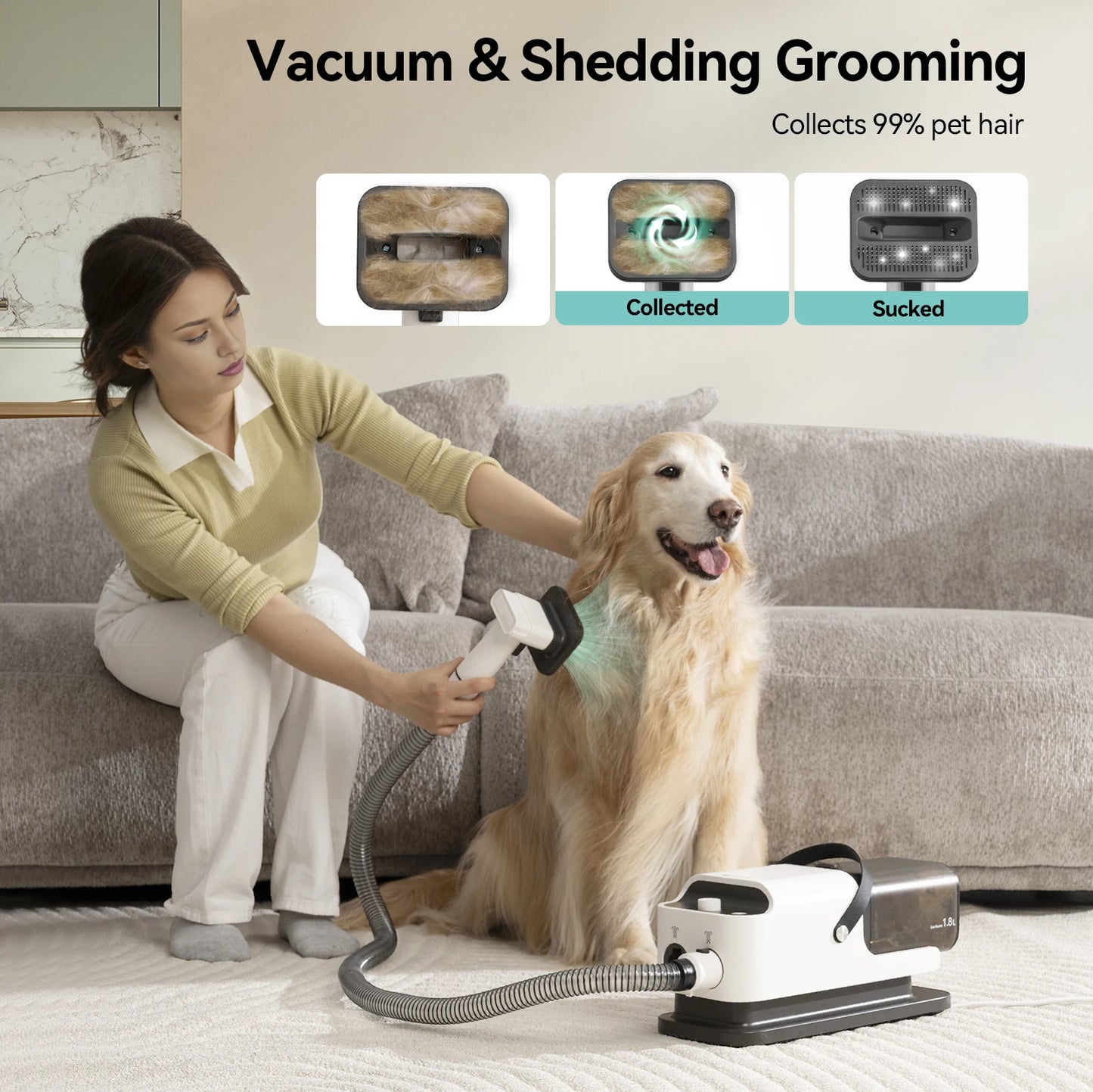 Amicura P1 Vacuum Cleaner and Pet Grooming Kit With Adjustable Speed
