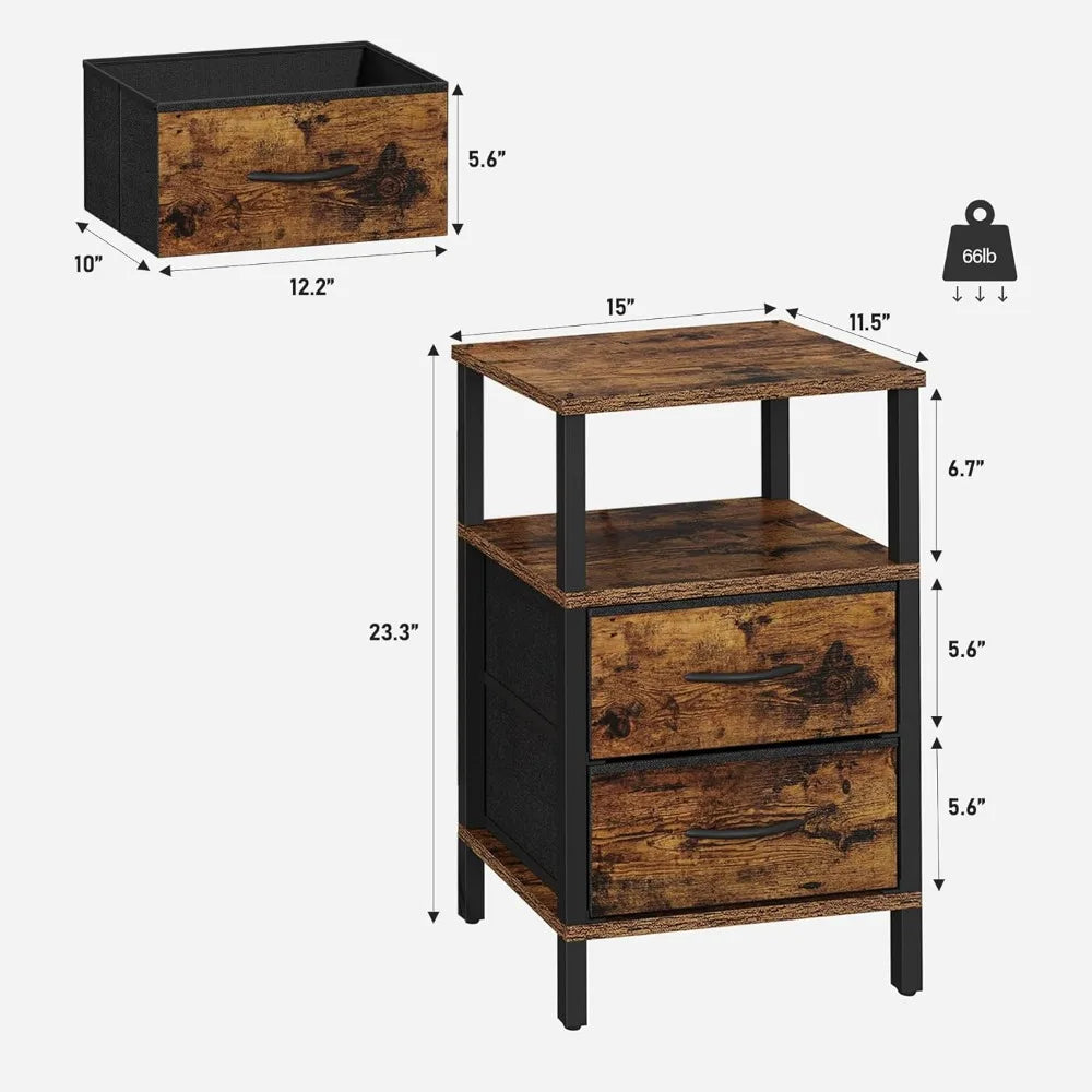 Set Of Two Modern Nightstands With Fabric Drawers And Shelves