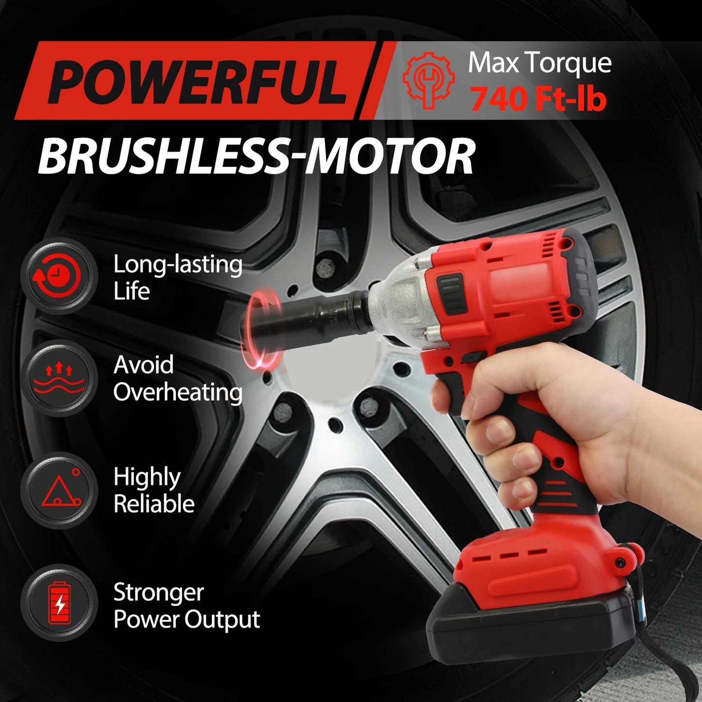 Brushless Cordless Impact Wrench Drill 1000Nm 20V With Battery