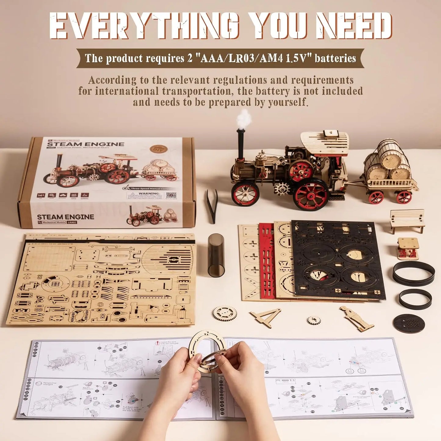 Robotime Steam Locomotive Model Kit 3D Wooden Puzzle